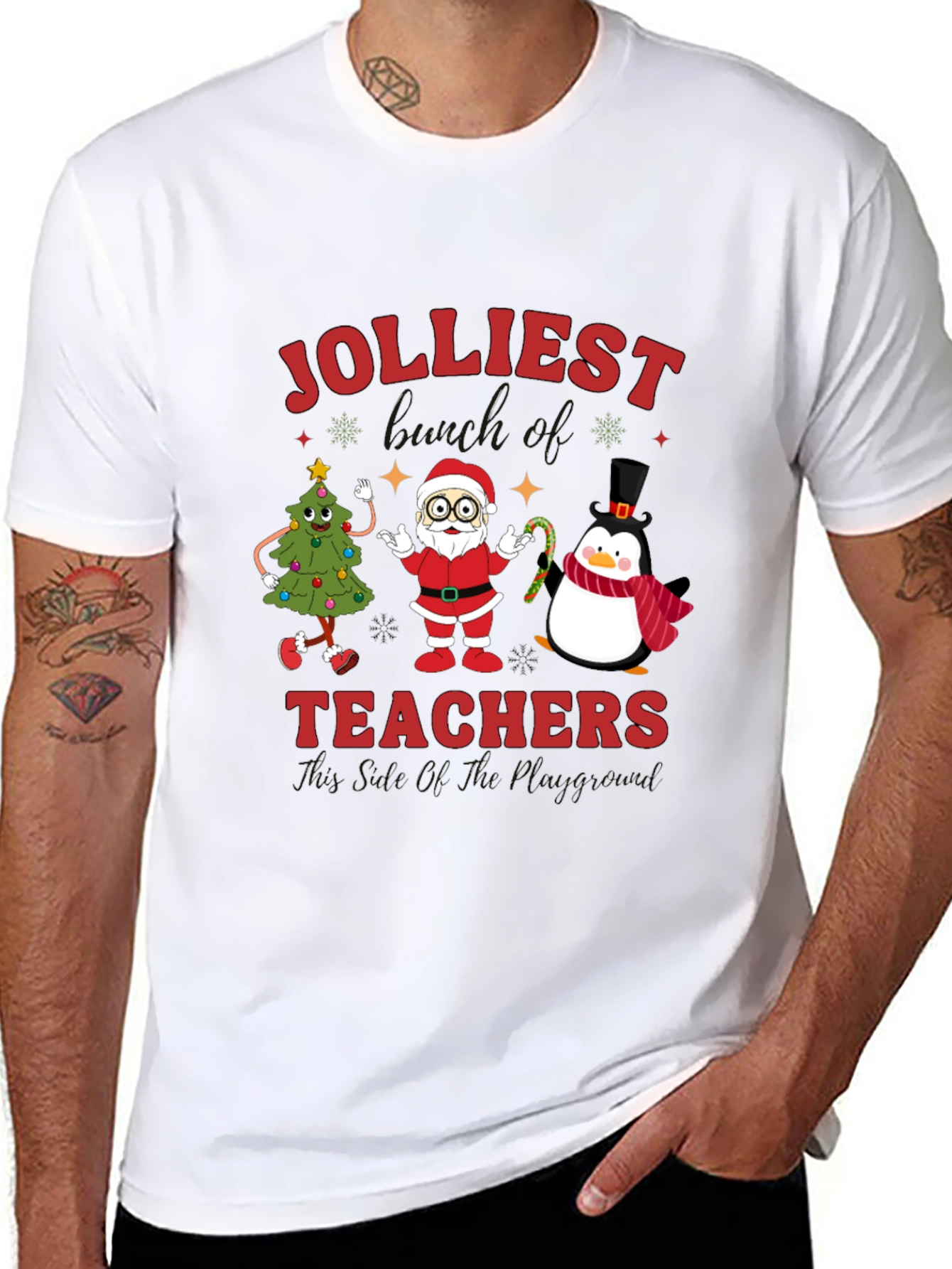 Jolliest Teachers Christmas Graphic T-Shirt