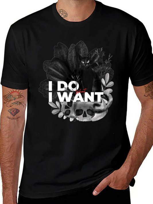 I Do What I Want Black Cat & Skull Graphic Tee