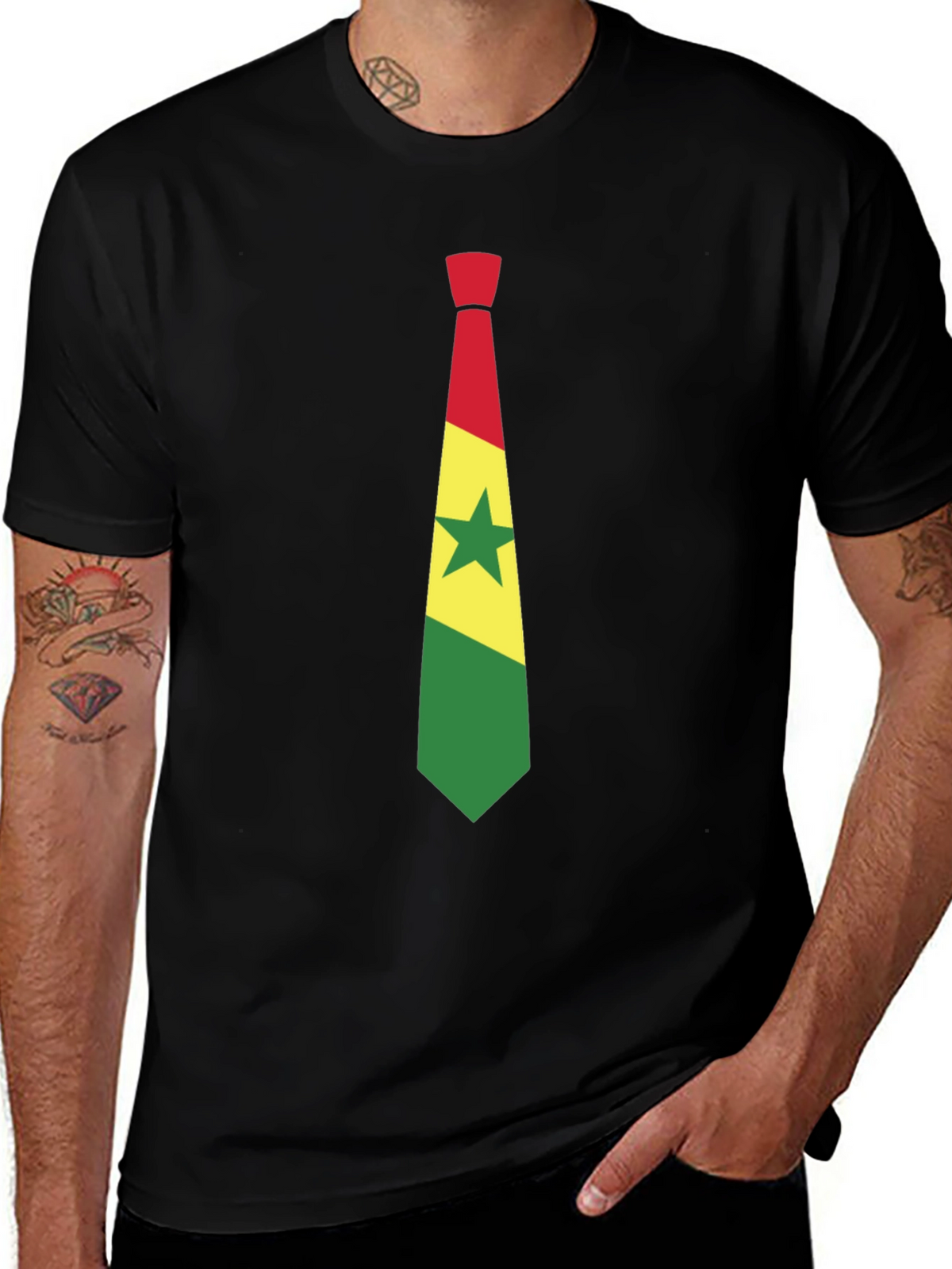 Ghana Flag Tie Graphic Black T-Shirt