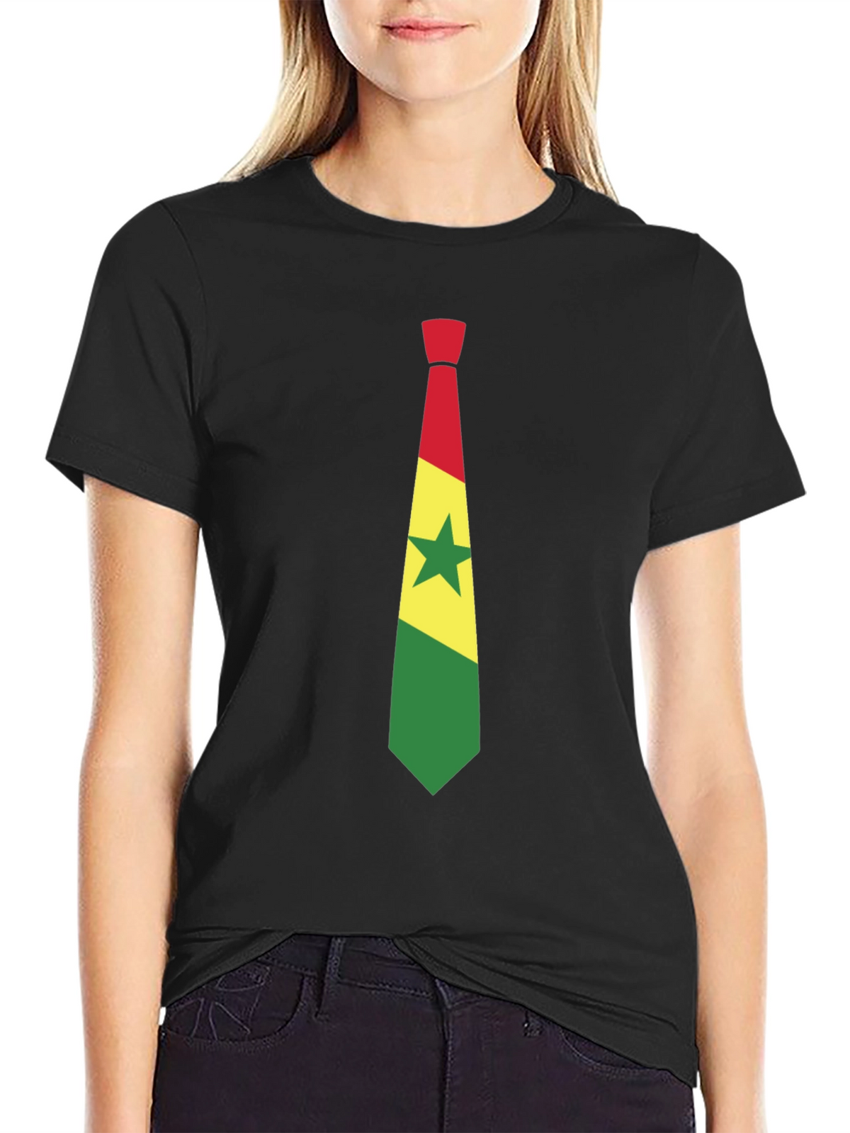 Ghana Flag Tie Graphic Black T-Shirt