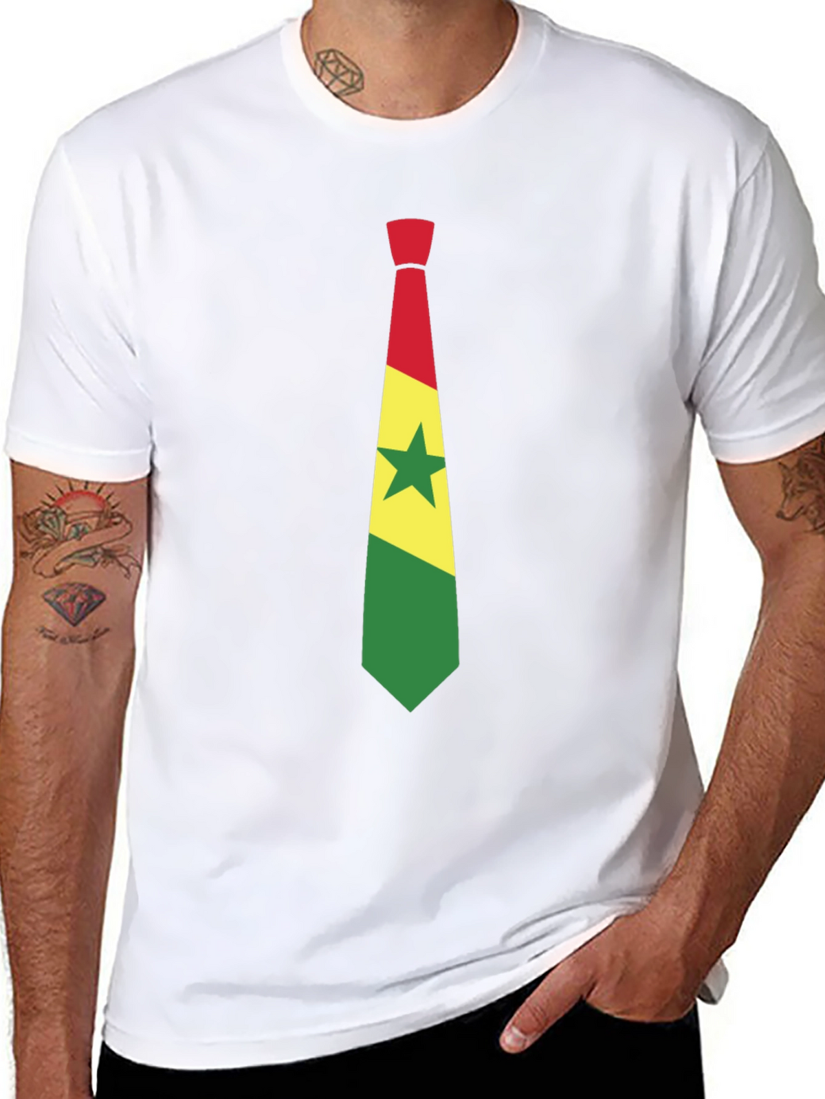 Ghana Flag Tie Graphic Black T-Shirt