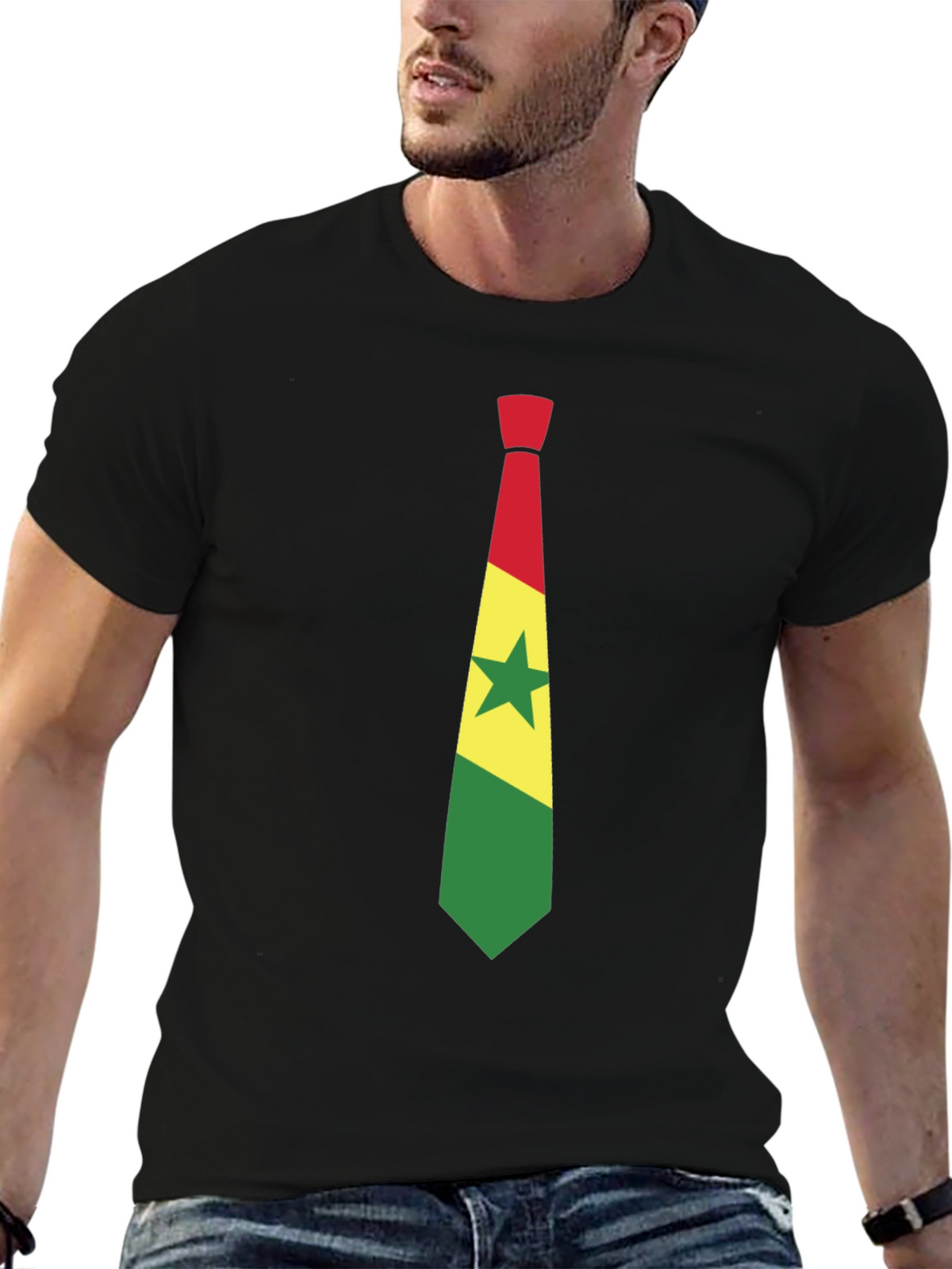 Ghana Flag Tie Graphic Black T-Shirt