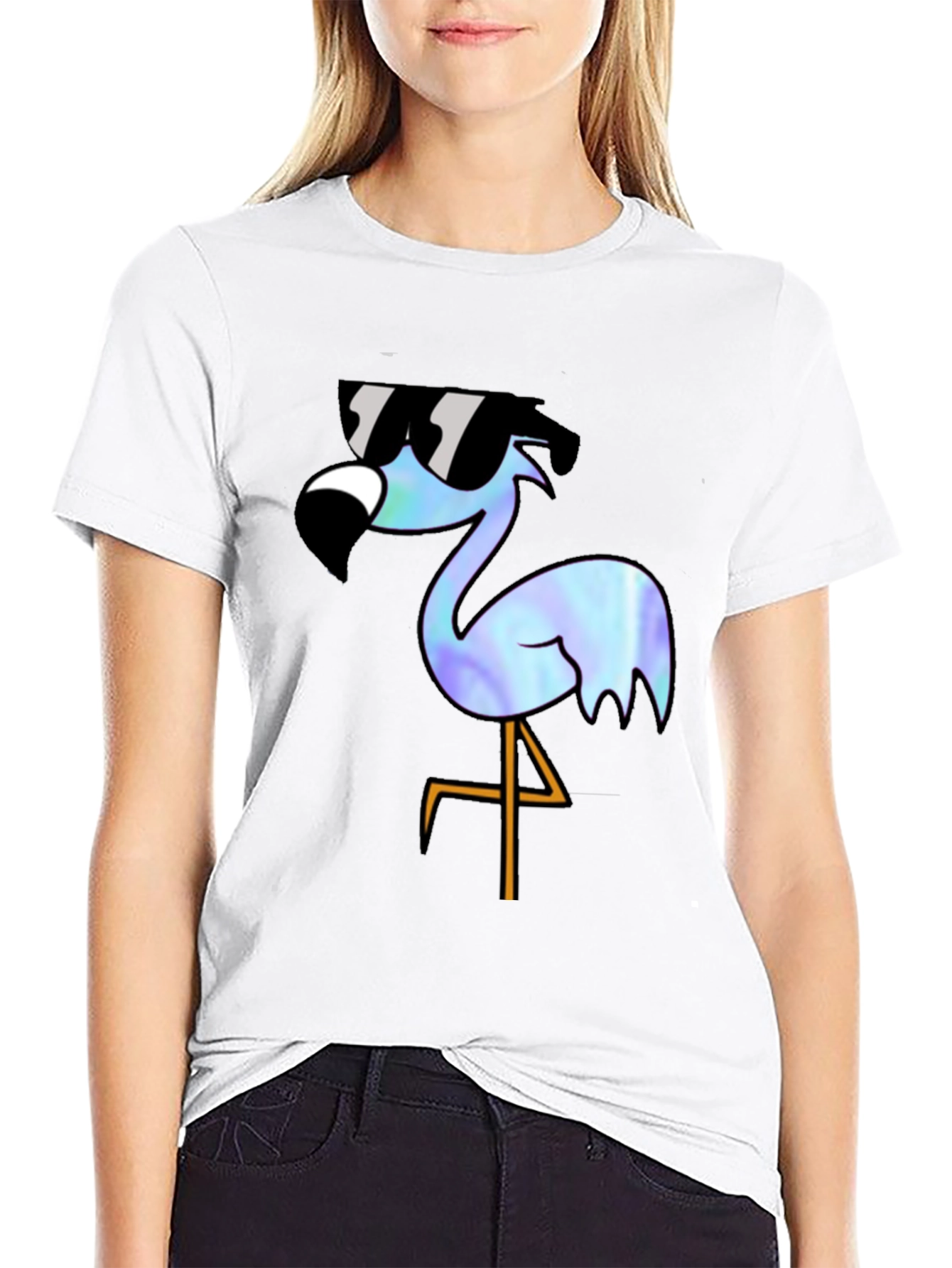 Cool Flamingo Graphic T-Shirt - Black Cotton Blend