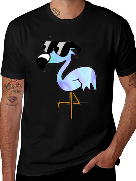 Cool Flamingo Graphic T-Shirt - Black Cotton Blend