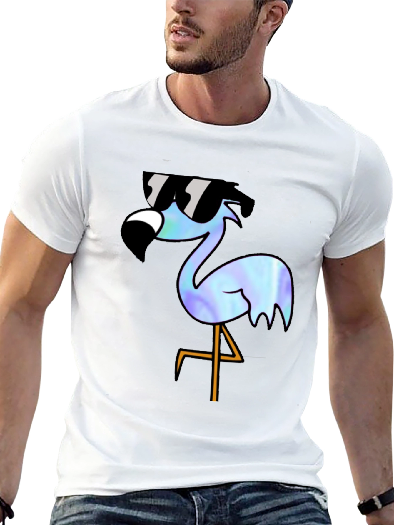 Cool Flamingo Graphic T-Shirt - Black Cotton Blend