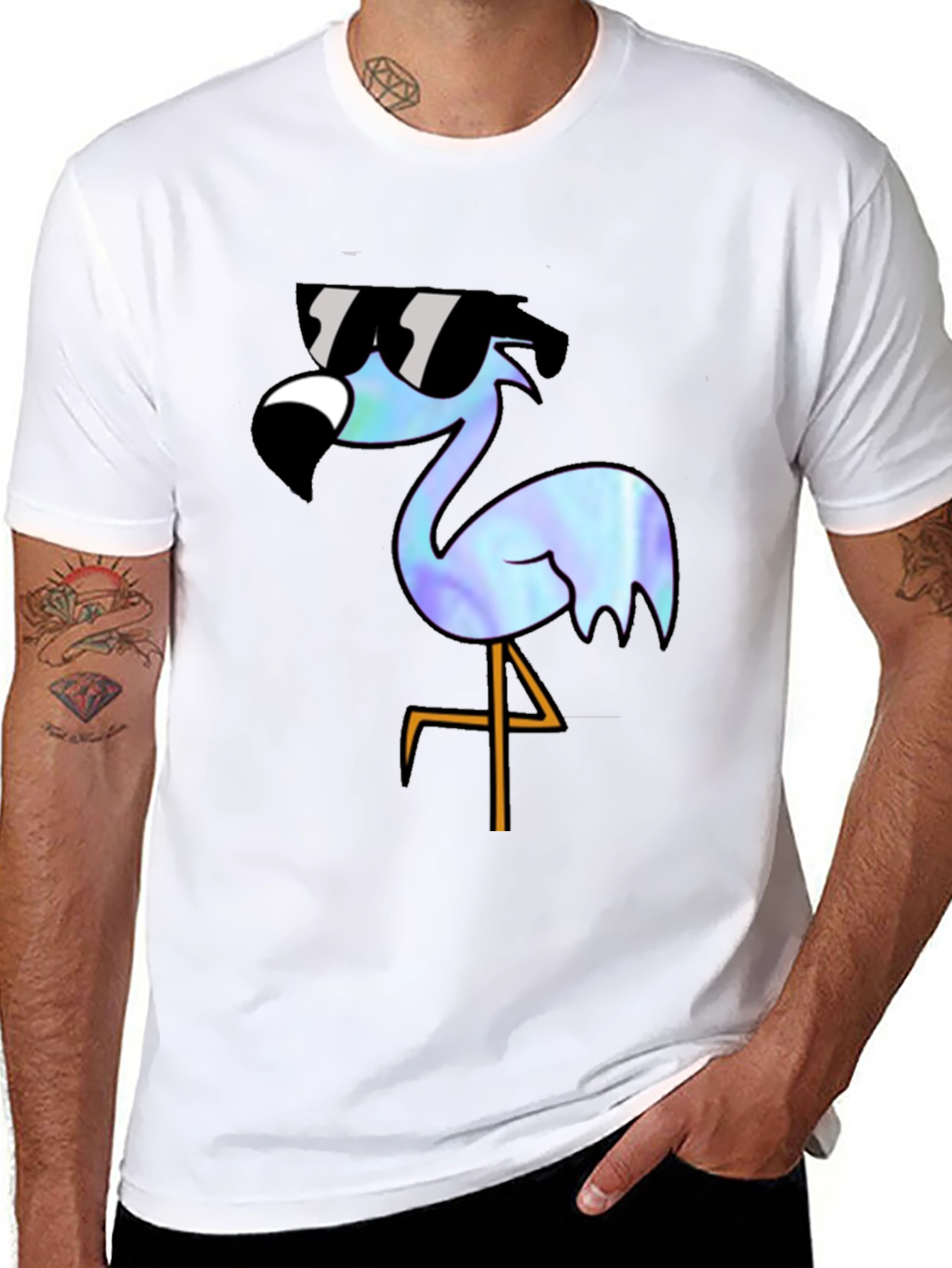 Cool Flamingo Graphic T-Shirt - Black Cotton Blend
