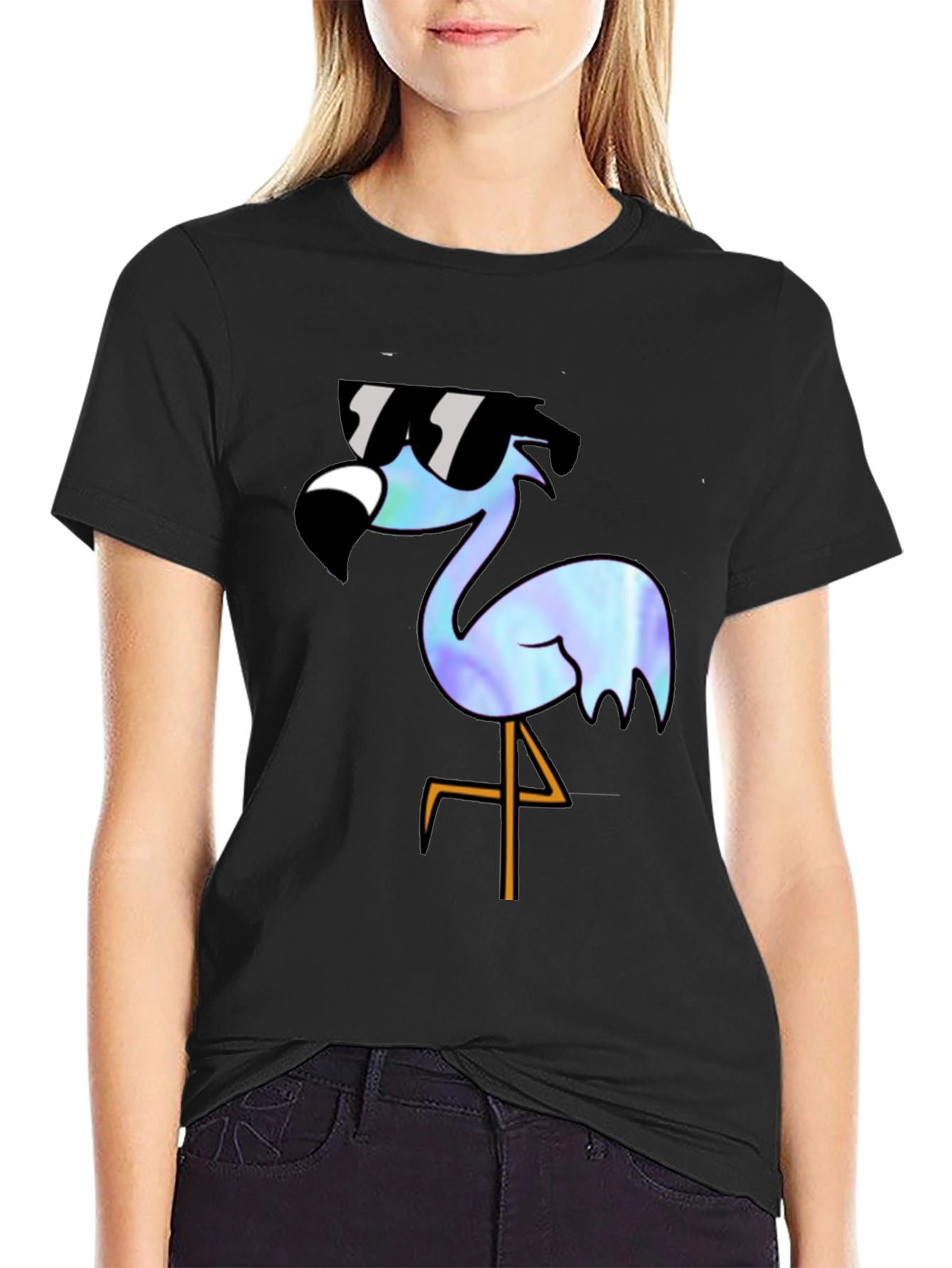 Cool Flamingo Graphic T-Shirt - Black Cotton Blend