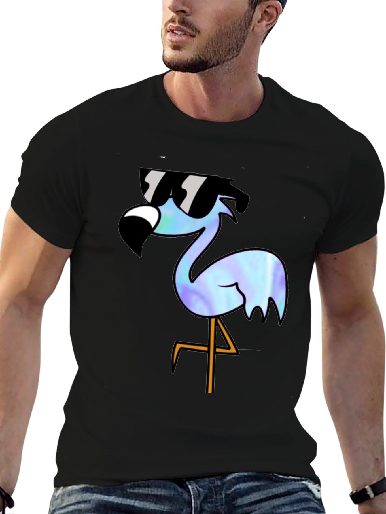Cool Flamingo Graphic T-Shirt - Black Cotton Blend