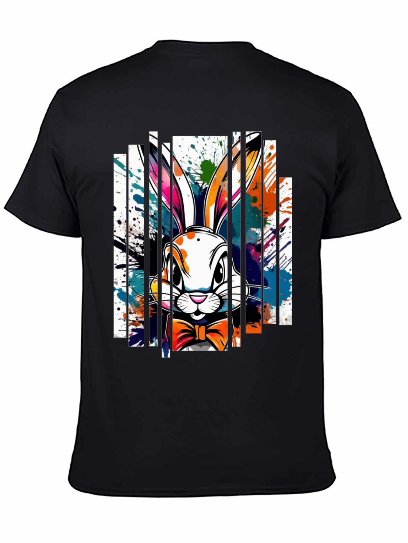 Easter Bunny Splatter Print Black T-Shirt