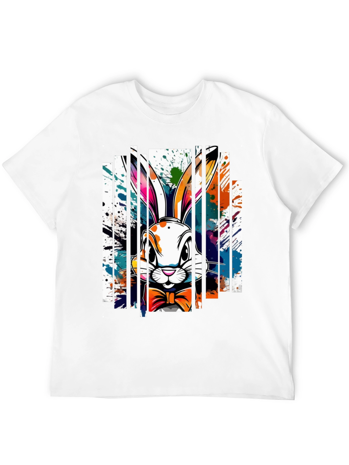 Easter Bunny Splatter Print Black T-Shirt