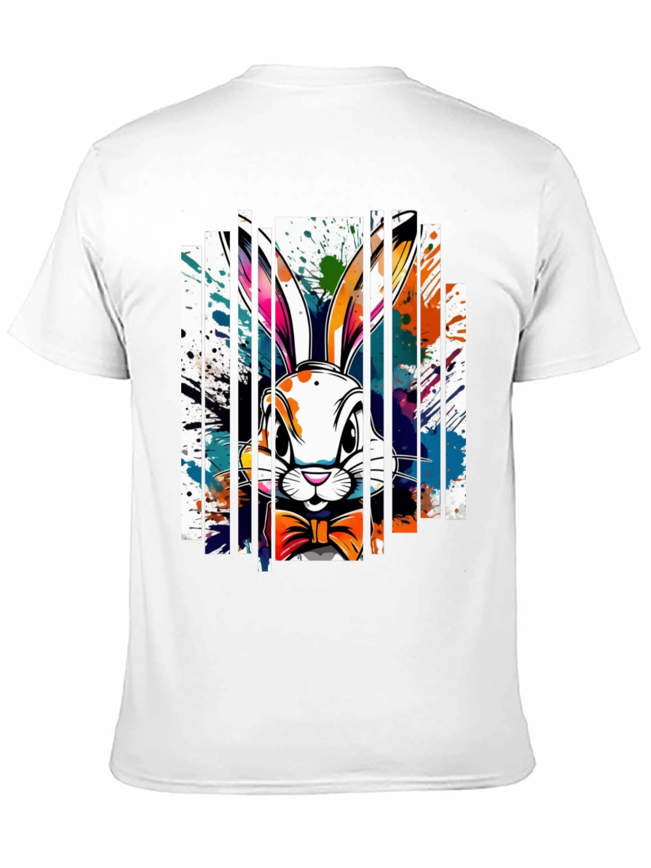 Easter Bunny Splatter Print Black T-Shirt