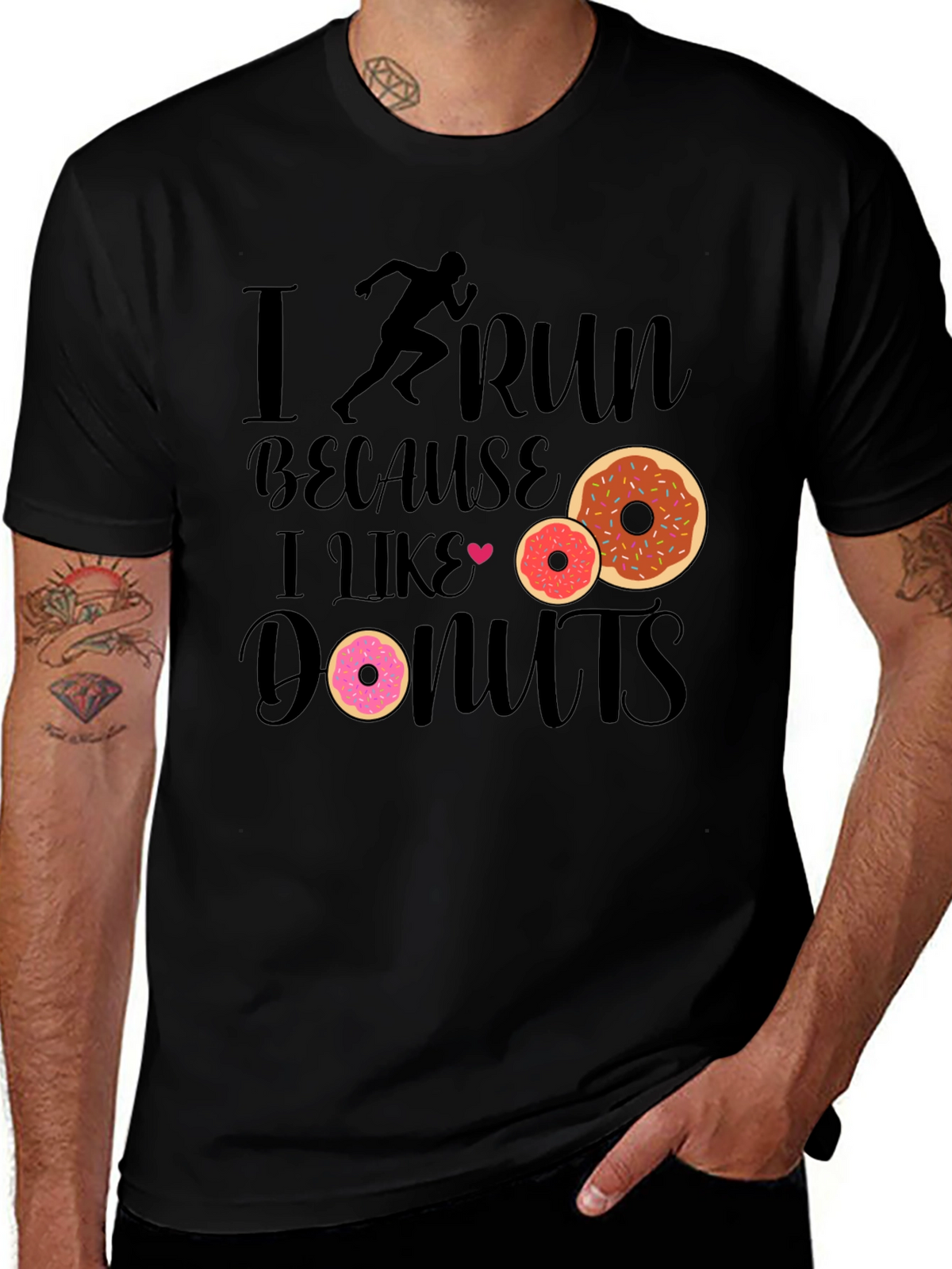 I Run Because I Like Donuts Black T-Shirt
