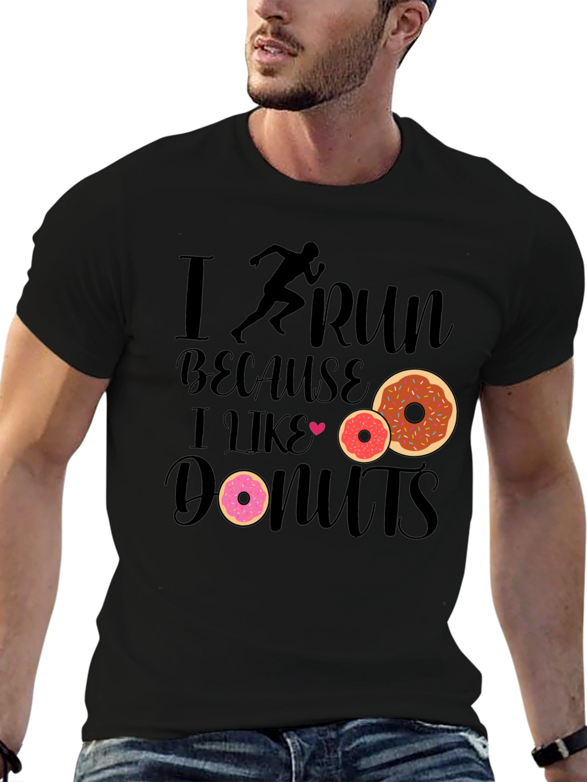I Run Because I Like Donuts Black T-Shirt