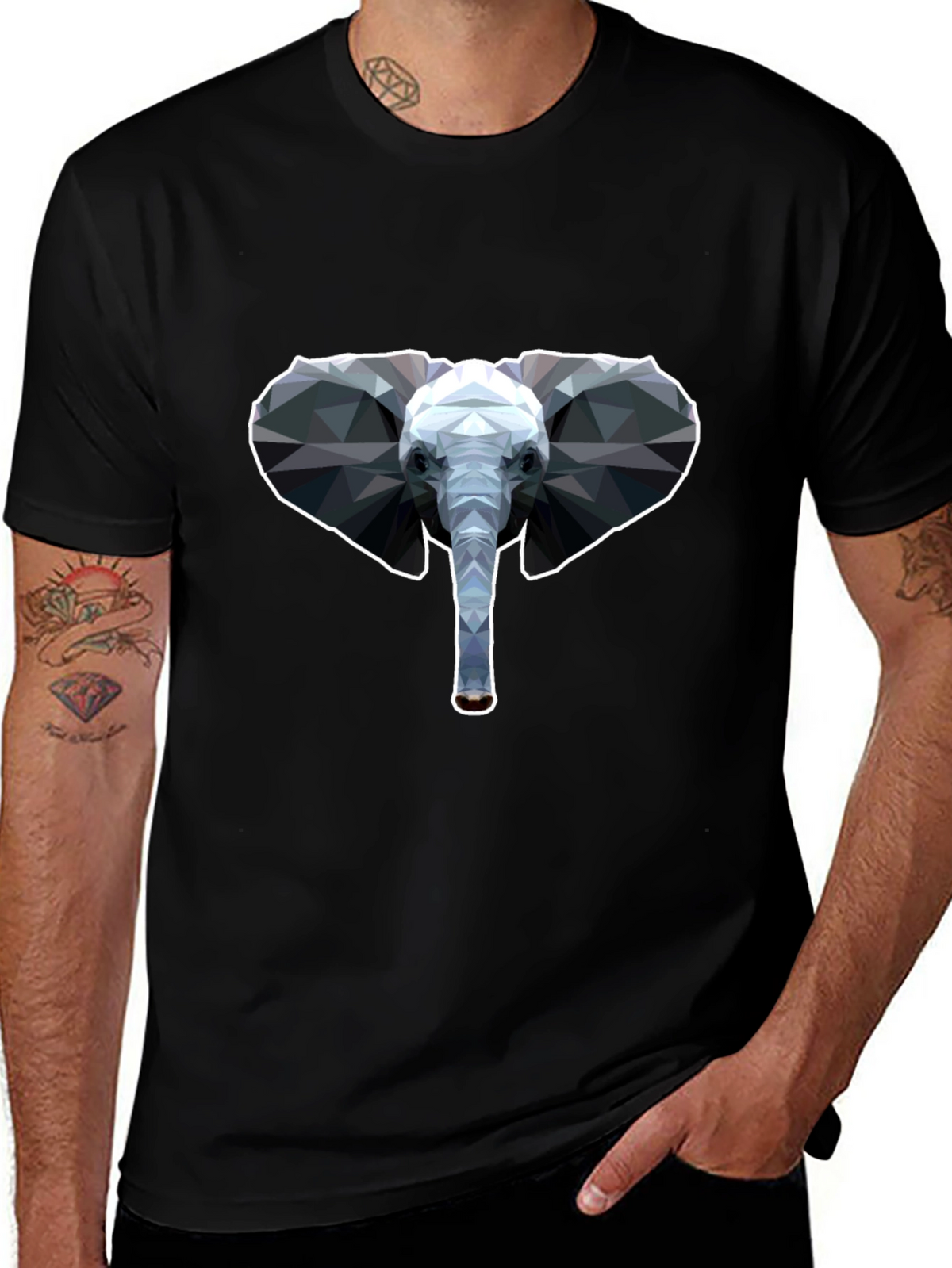 Geometric Elephant T-Shirt - Black