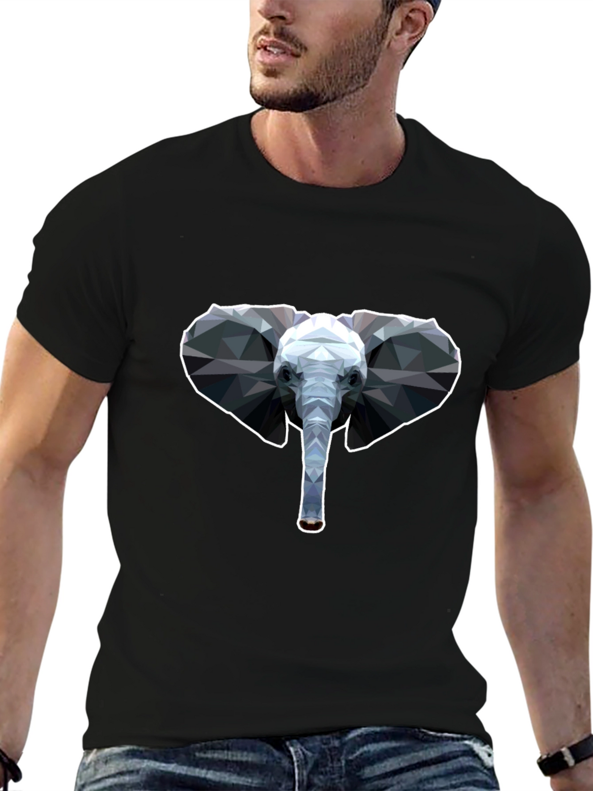 Geometric Elephant T-Shirt - Black