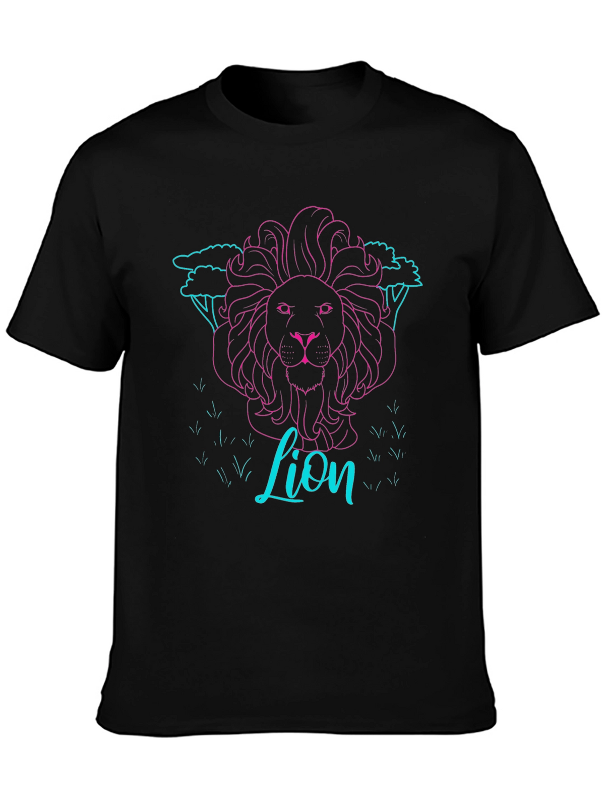 Neon Lion Graphic Tee - Black Cotton T-Shirt