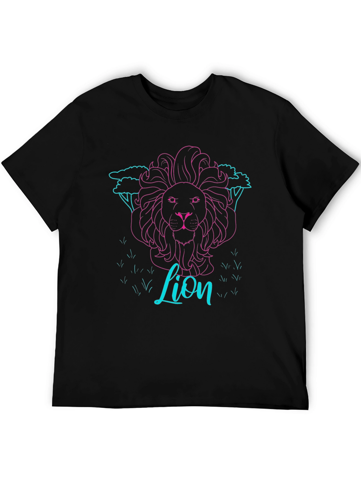 Neon Lion Graphic Tee - Black Cotton T-Shirt