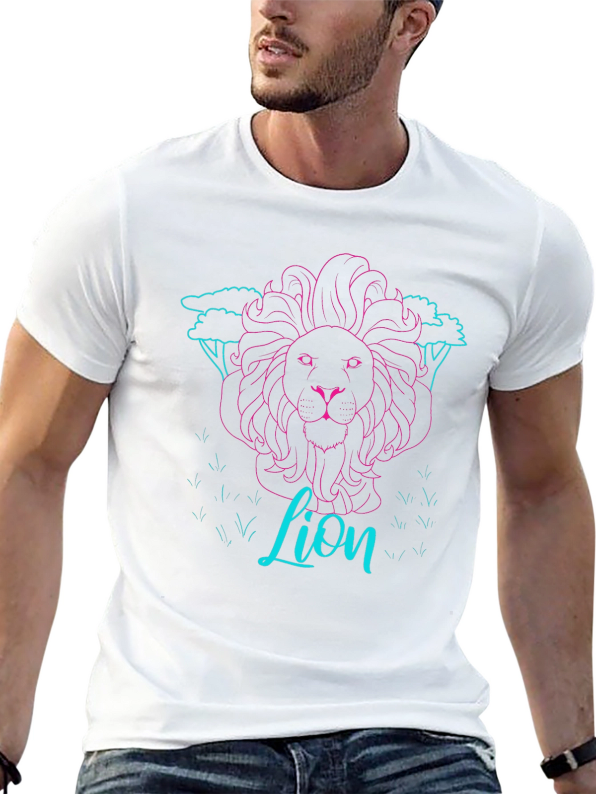 Neon Lion Graphic Tee - Black Cotton T-Shirt
