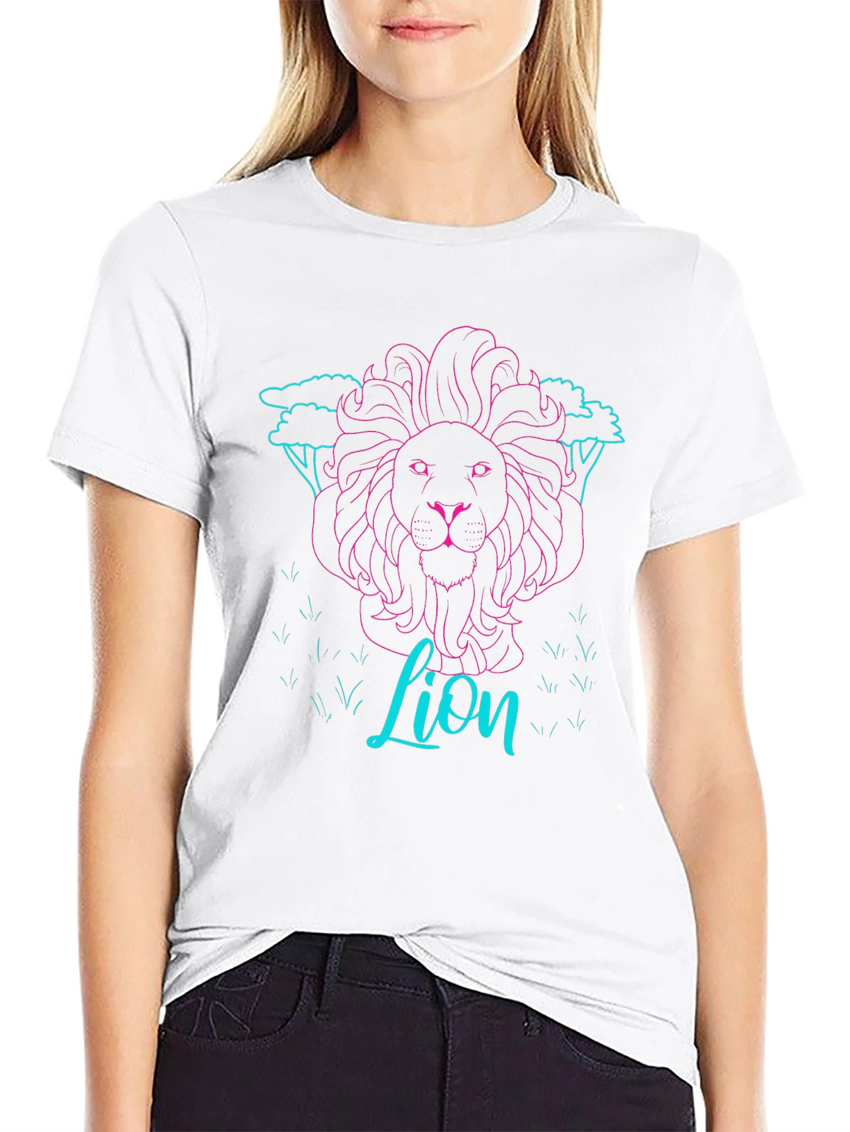 Neon Lion Graphic Tee - Black Cotton T-Shirt