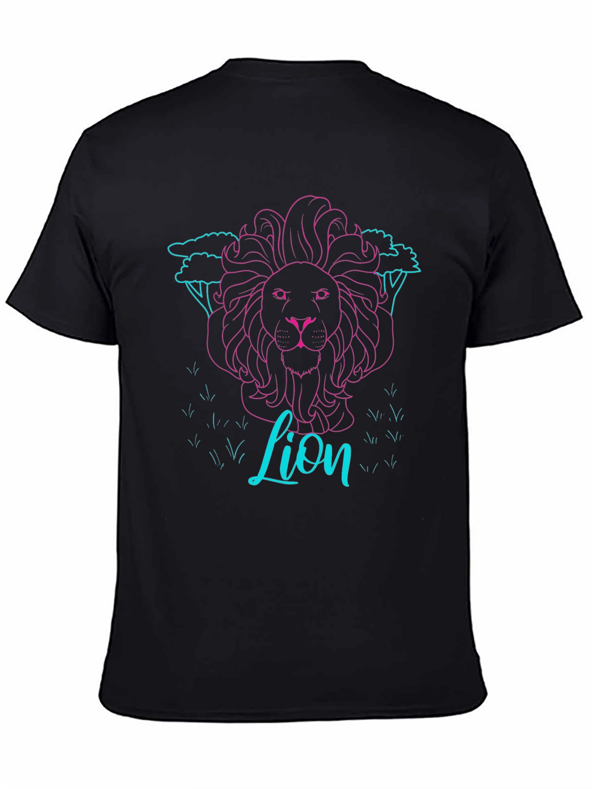 Neon Lion Graphic Tee - Black Cotton T-Shirt