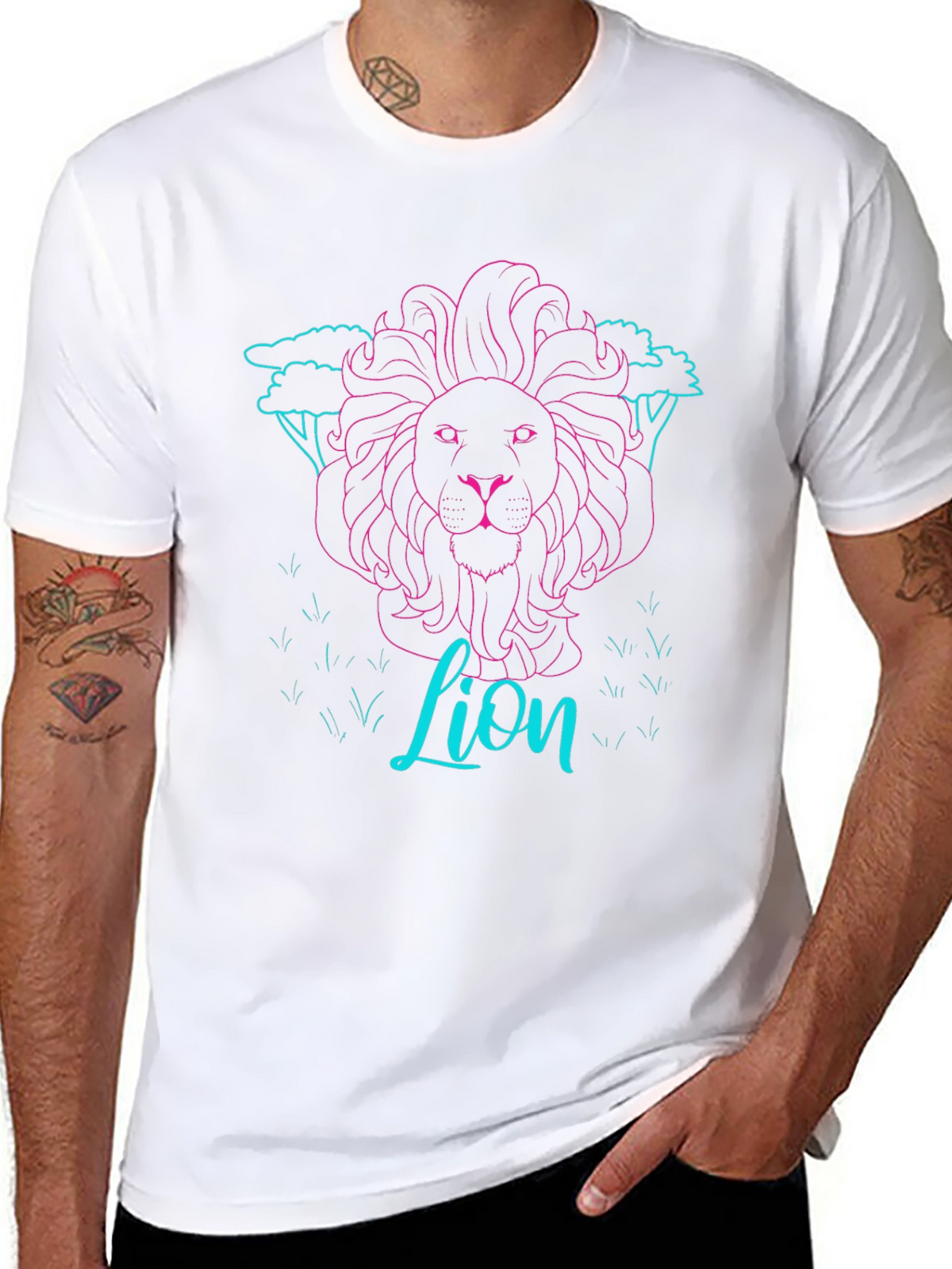 Neon Lion Graphic Tee - Black Cotton T-Shirt
