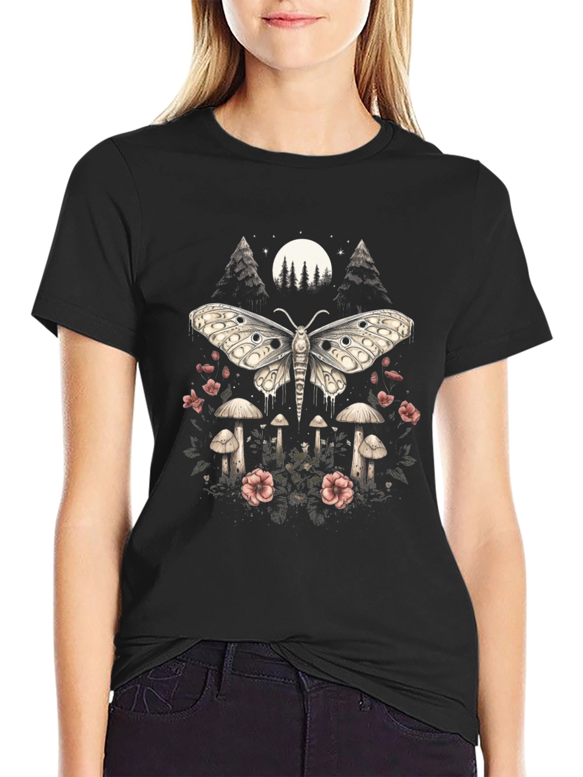 Moth & Mushroom Graphic Tee - Black