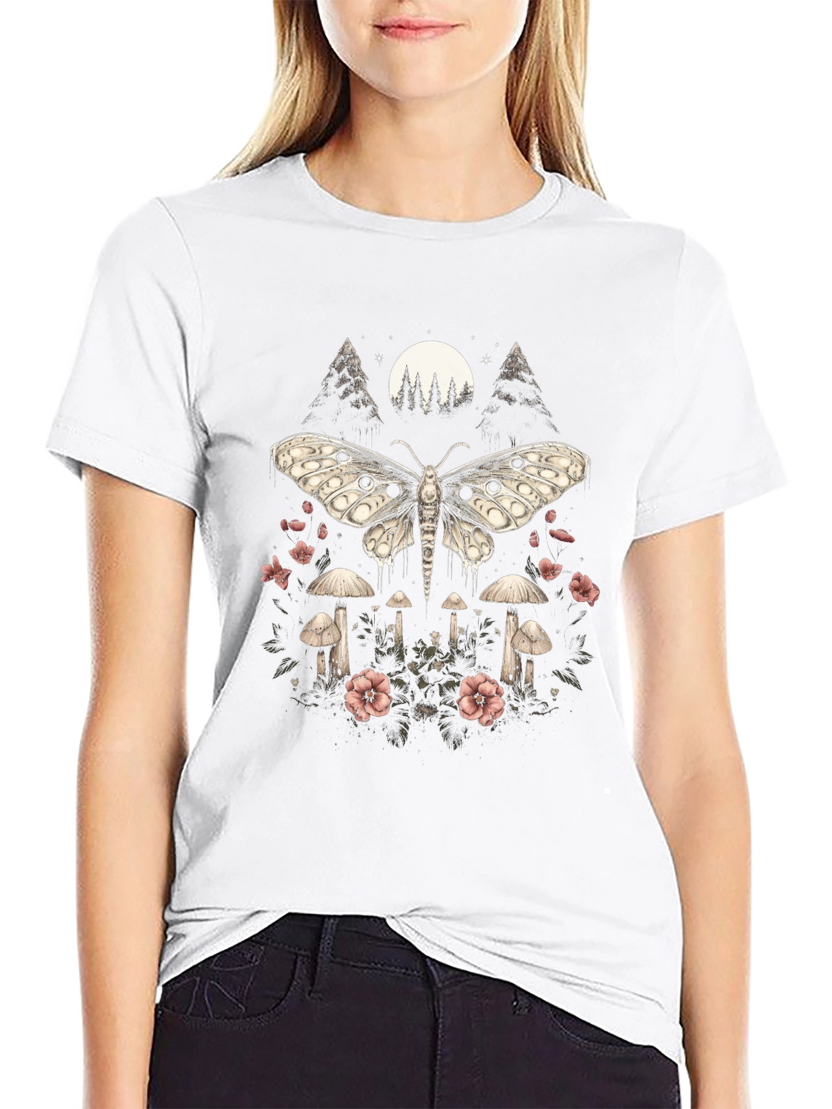 Moth & Mushroom Graphic Tee - Black