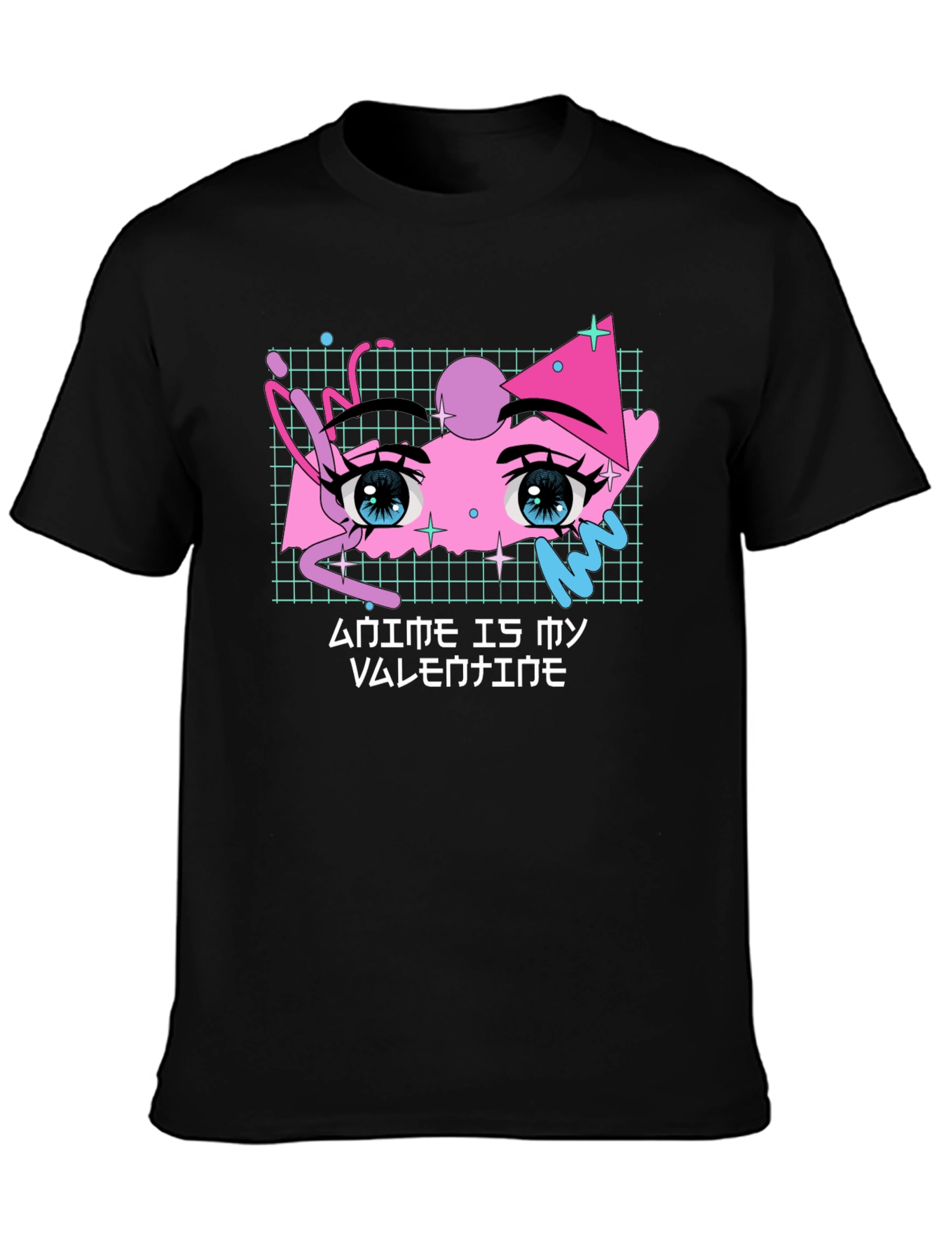 Anime Is My Valentine Black T-Shirt Graphic Tee