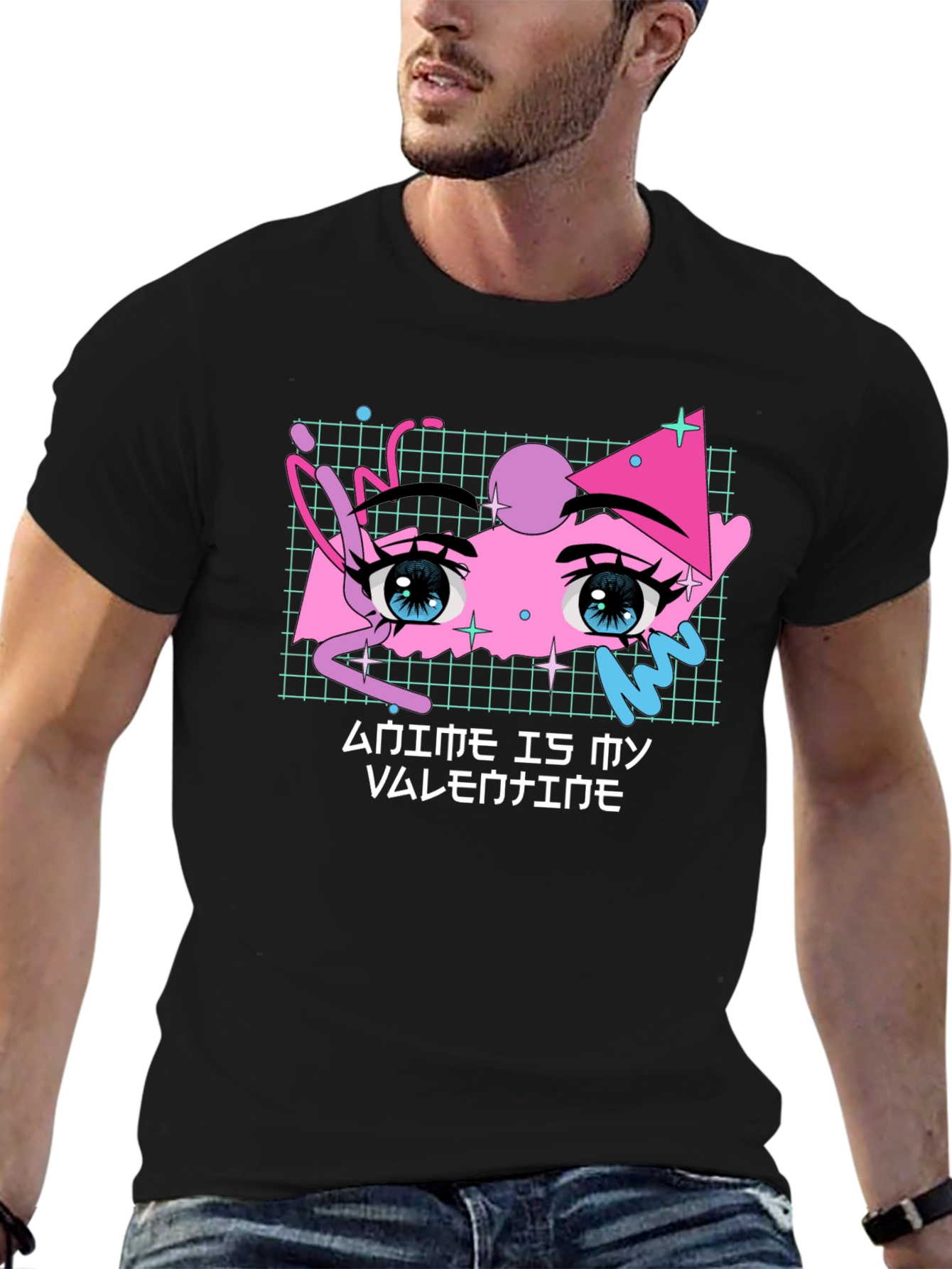 Anime Is My Valentine Black T-Shirt Graphic Tee