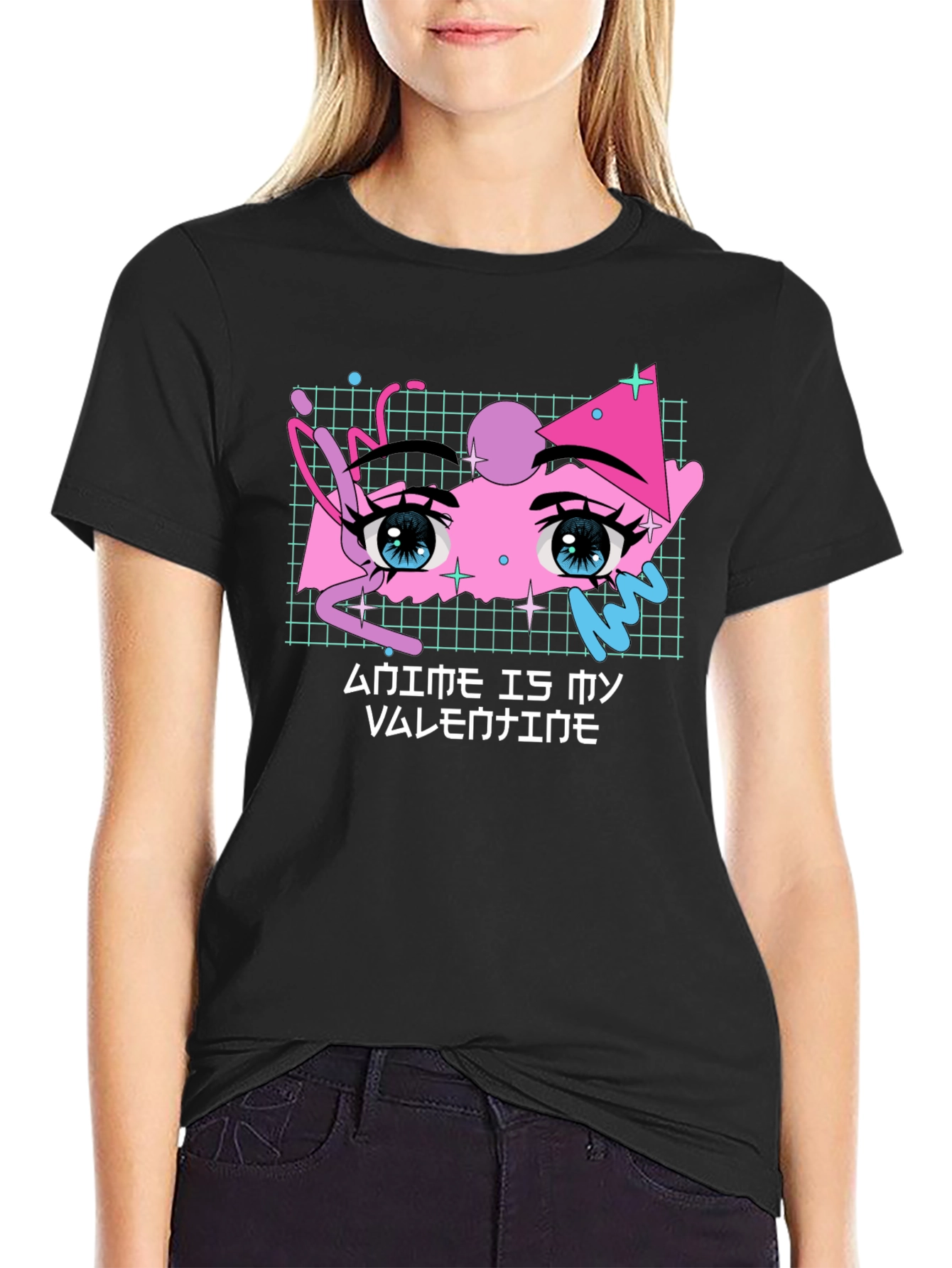 Anime Is My Valentine Black T-Shirt Graphic Tee