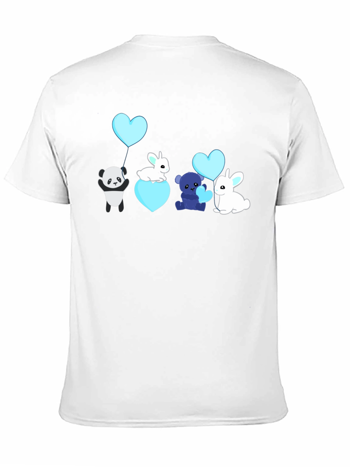 Cute Cartoon Animal Heart Balloon Black T-Shirt