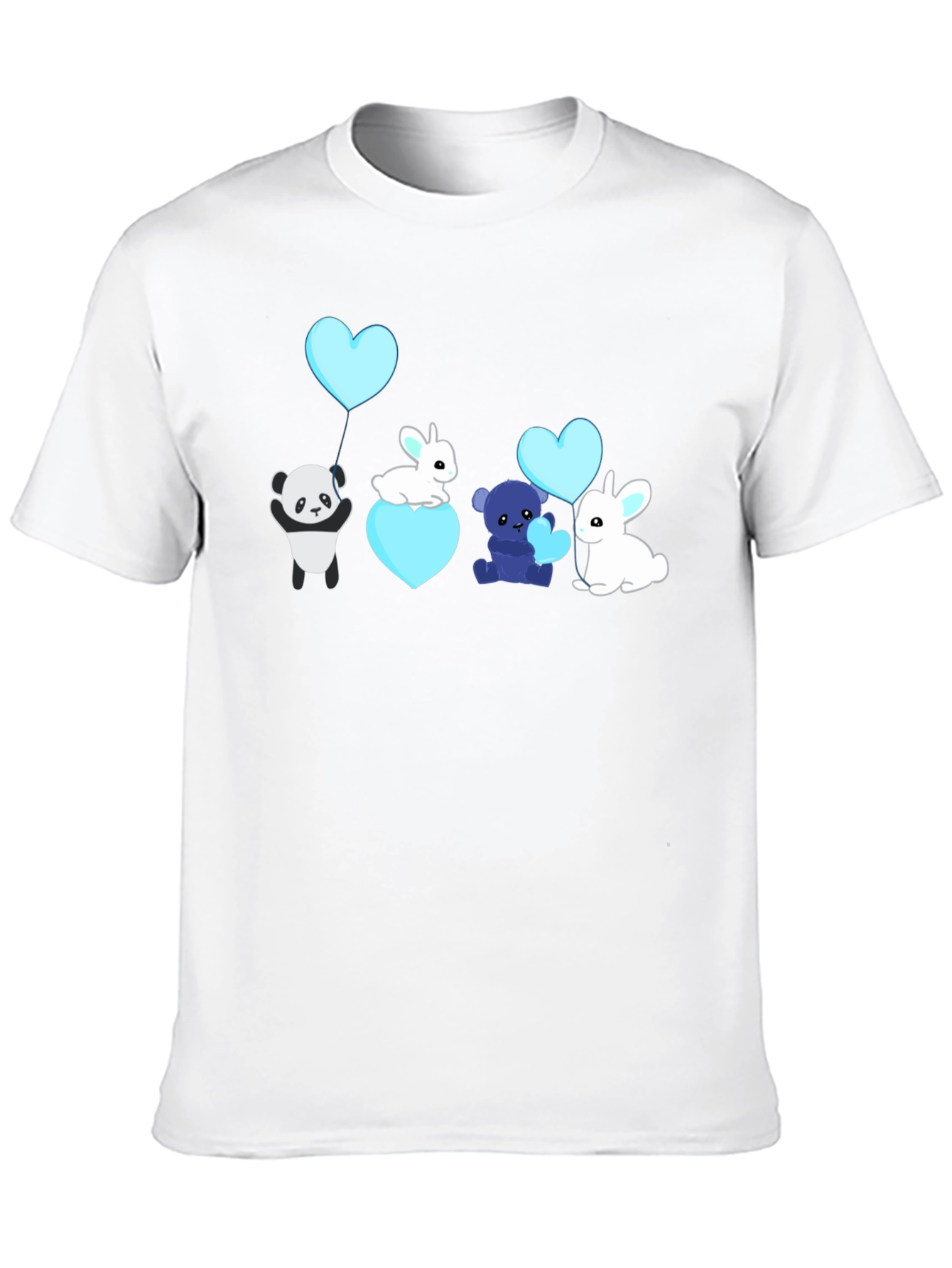 Cute Cartoon Animal Heart Balloon Black T-Shirt