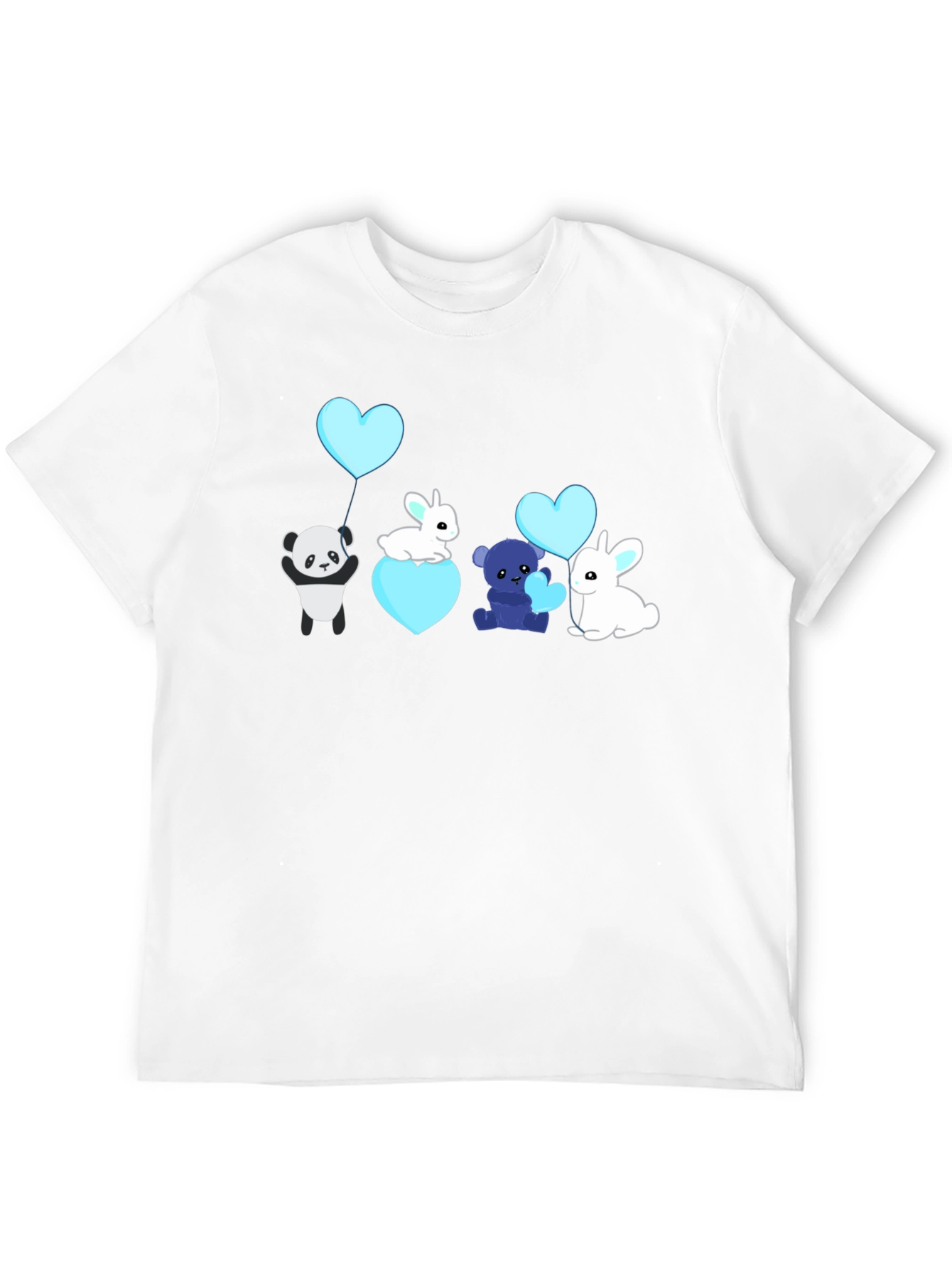 Cute Cartoon Animal Heart Balloon Black T-Shirt