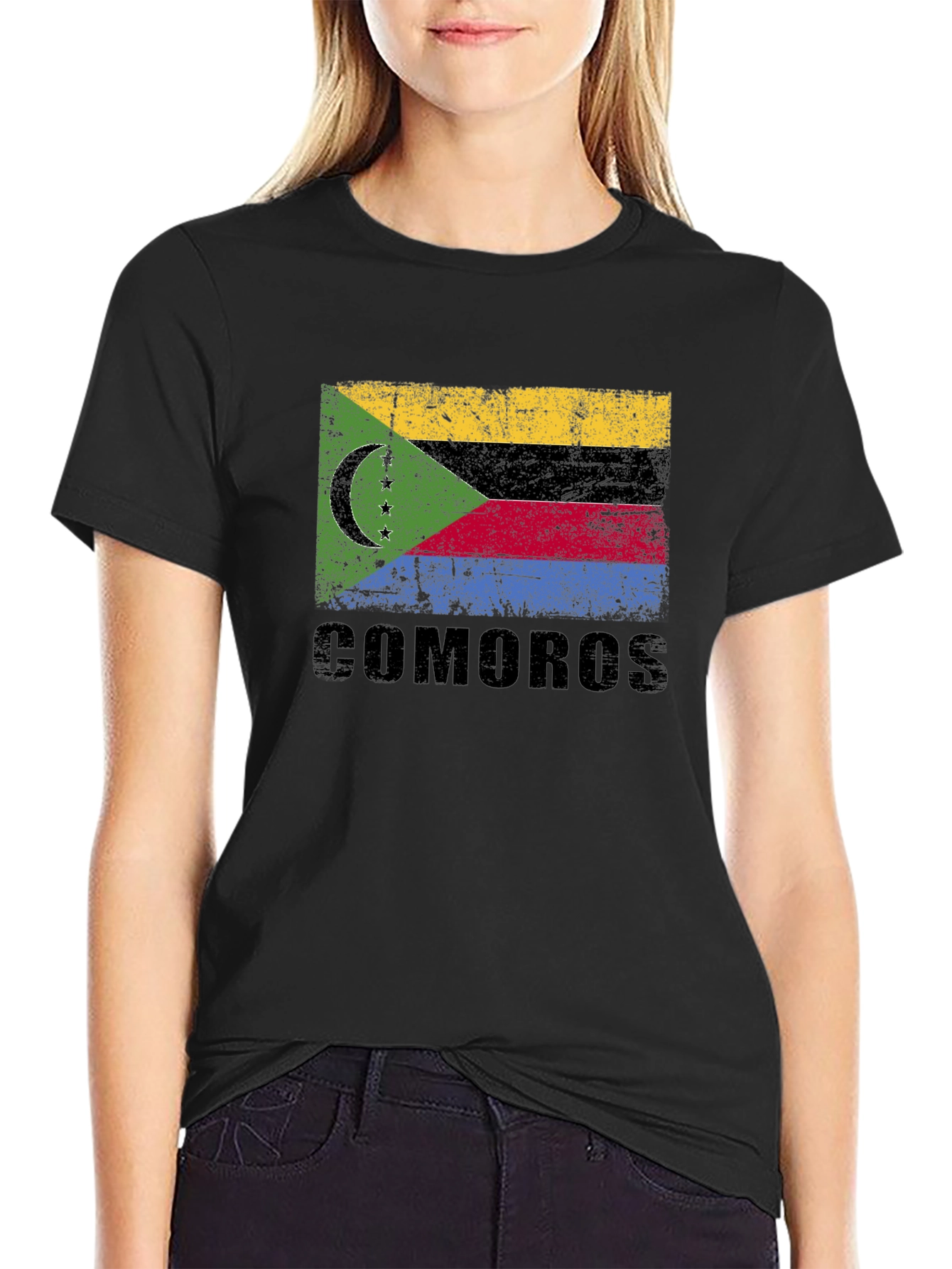Comoros Flag T-Shirt - Distressed Design
