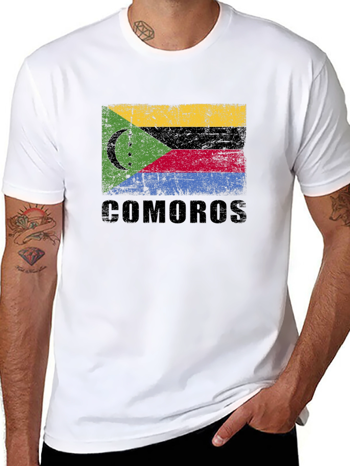 Comoros Flag T-Shirt - Distressed Design