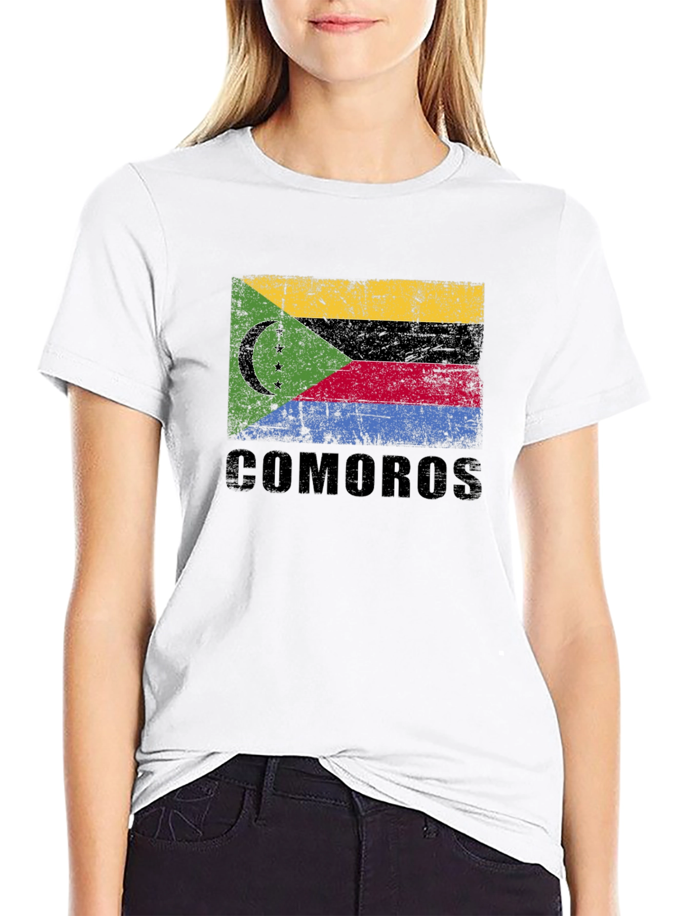 Comoros Flag T-Shirt - Distressed Design