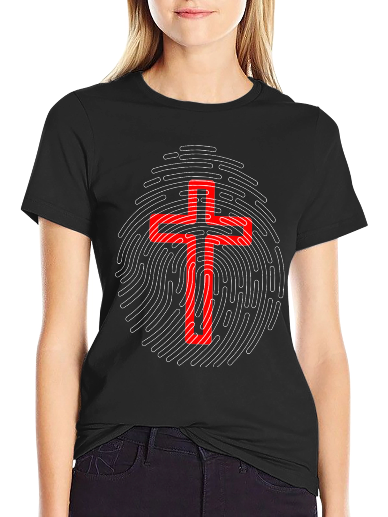 Red Cross Fingerprint Graphic T-Shirt