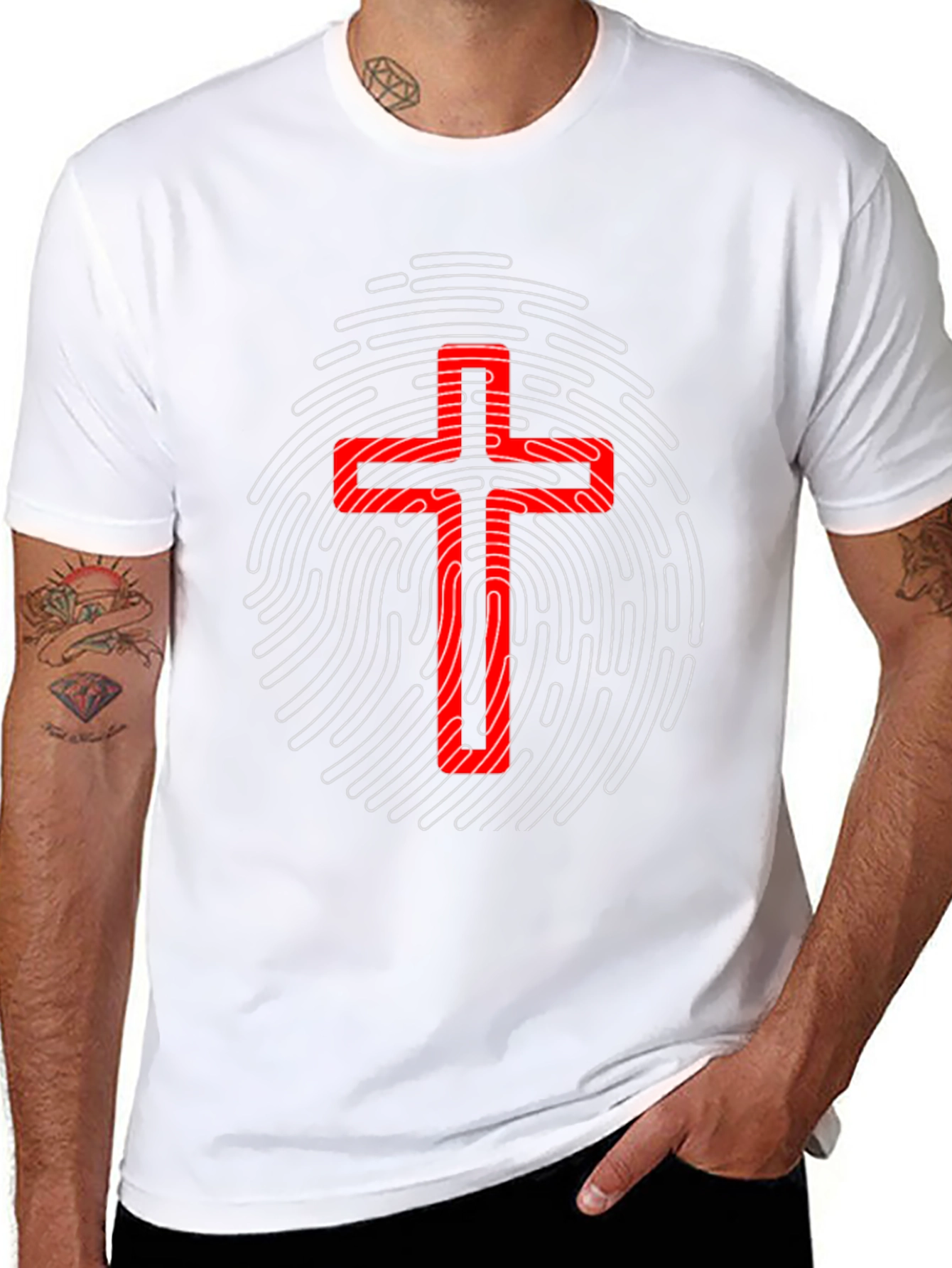 Red Cross Fingerprint Graphic T-Shirt