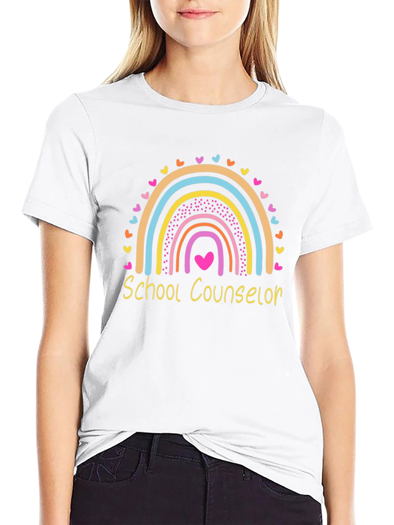 School Counselor Rainbow Heart Graphic T-Shirt