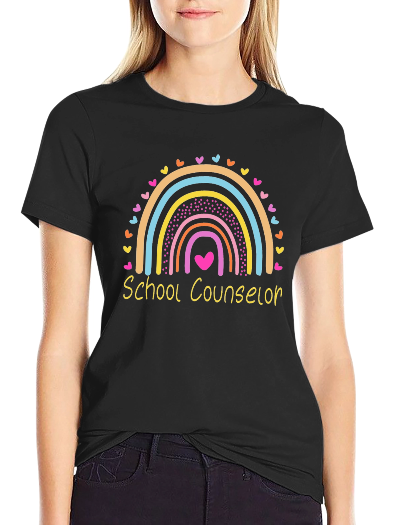 School Counselor Rainbow Heart Graphic T-Shirt