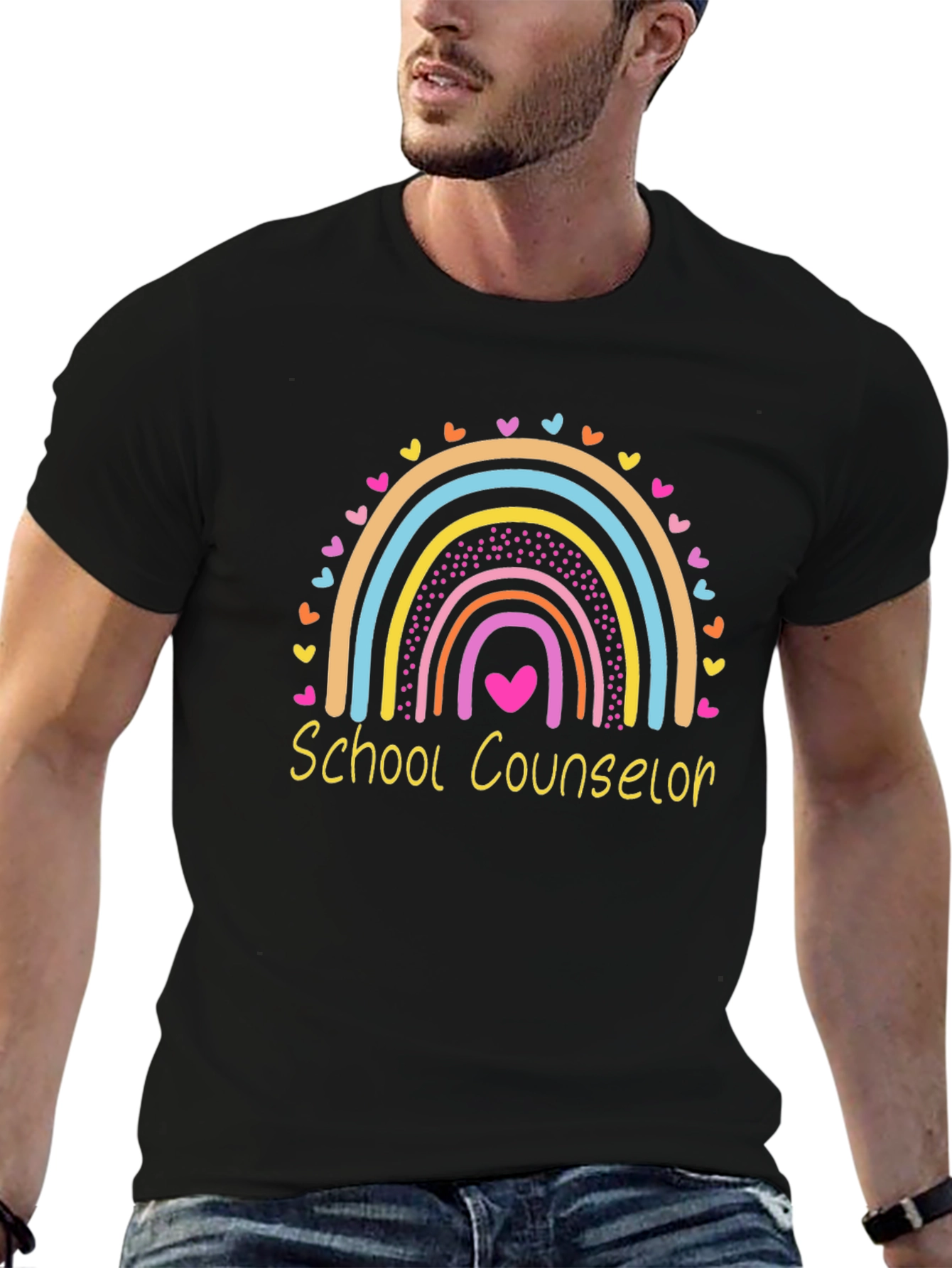 School Counselor Rainbow Heart Graphic T-Shirt