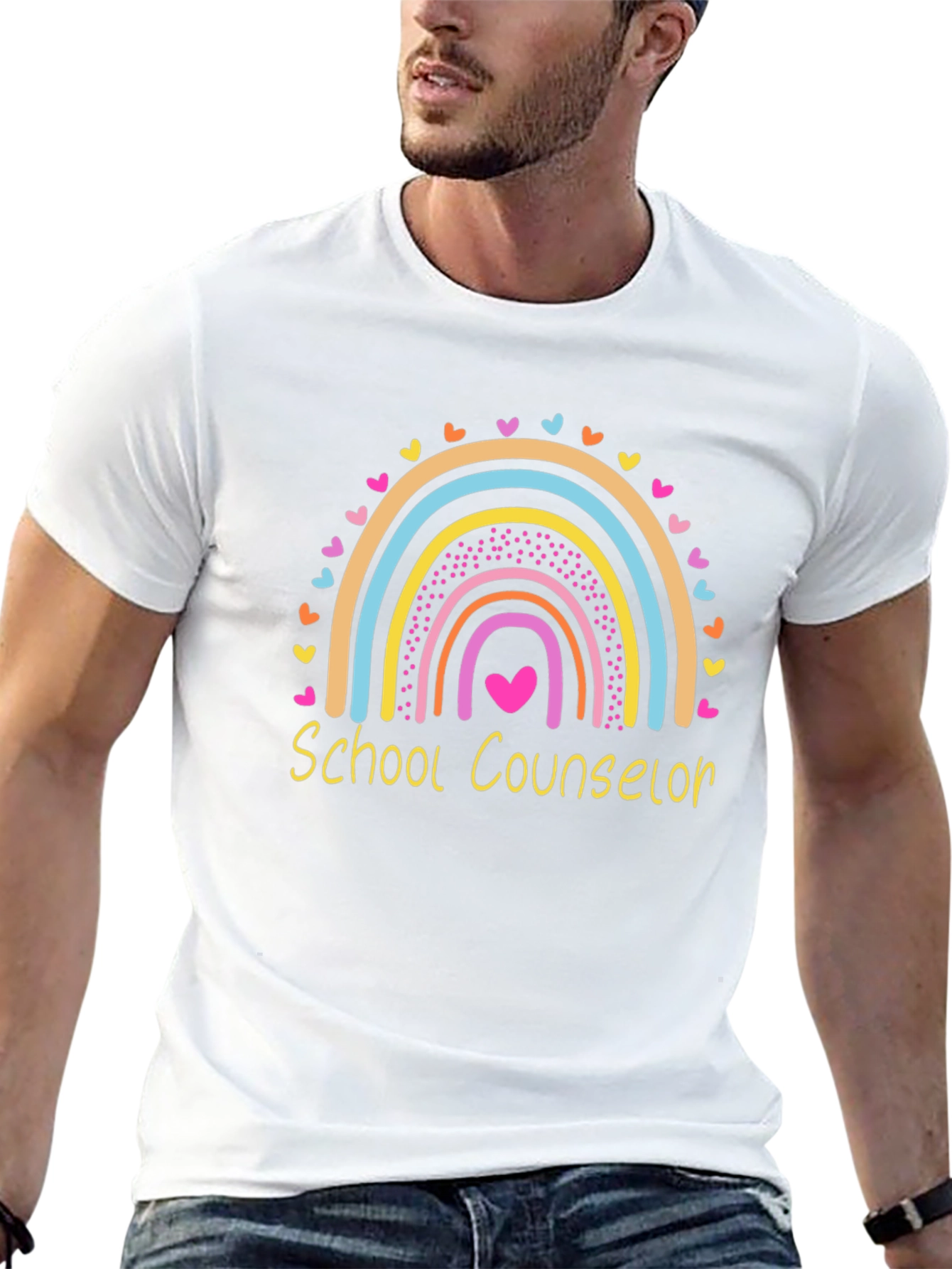 School Counselor Rainbow Heart Graphic T-Shirt