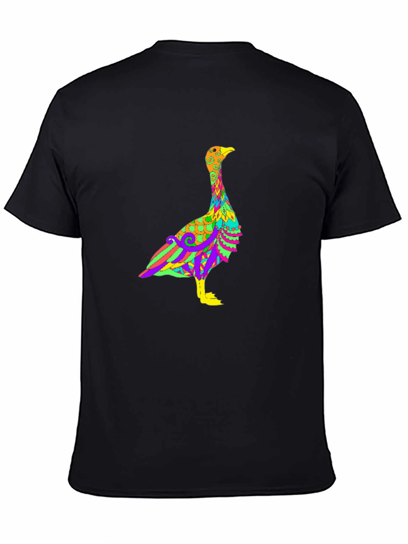 Psychedelic Goose Graphic Tee - Black Cotton Blend