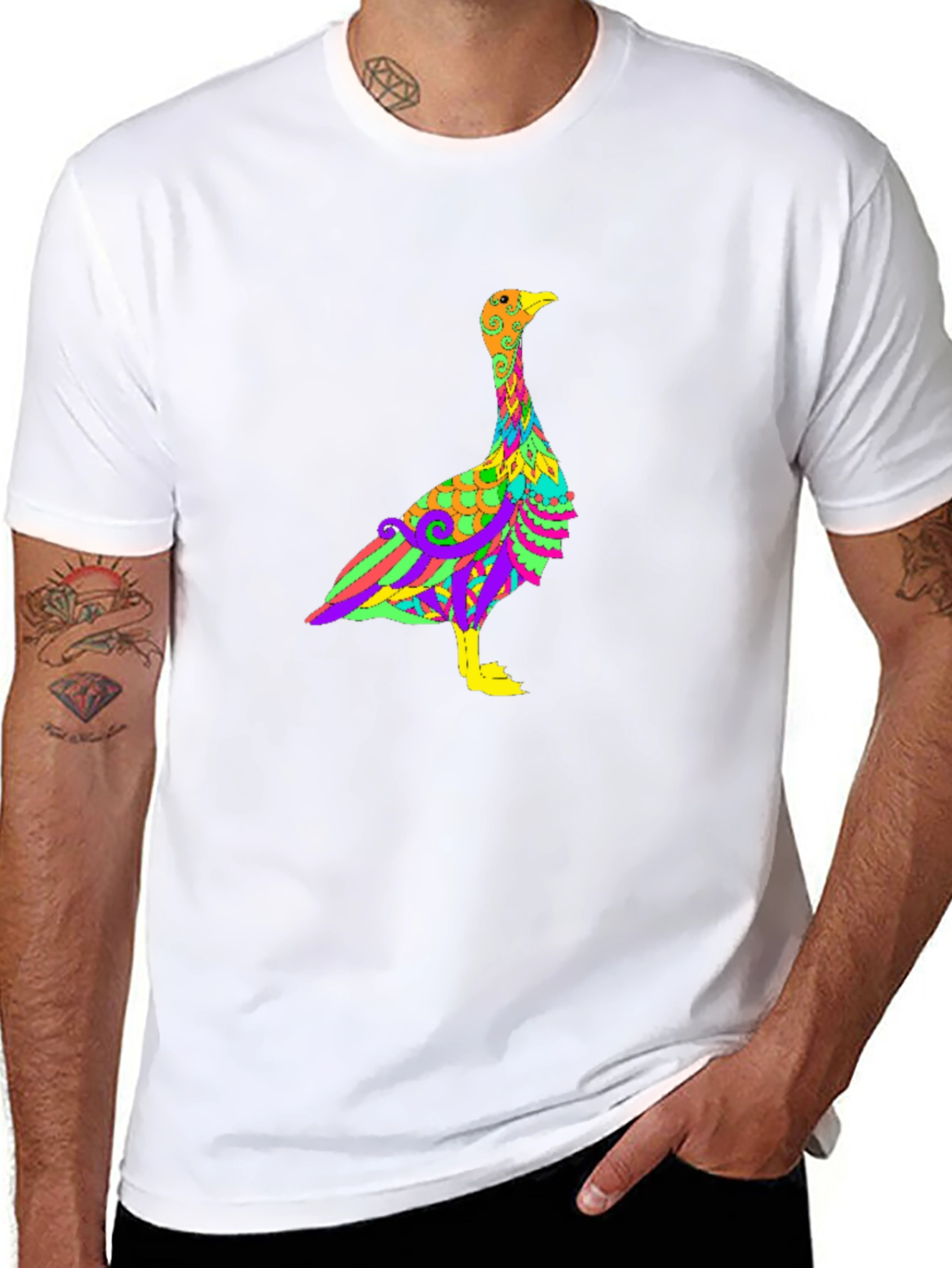 Psychedelic Goose Graphic Tee - Black Cotton Blend