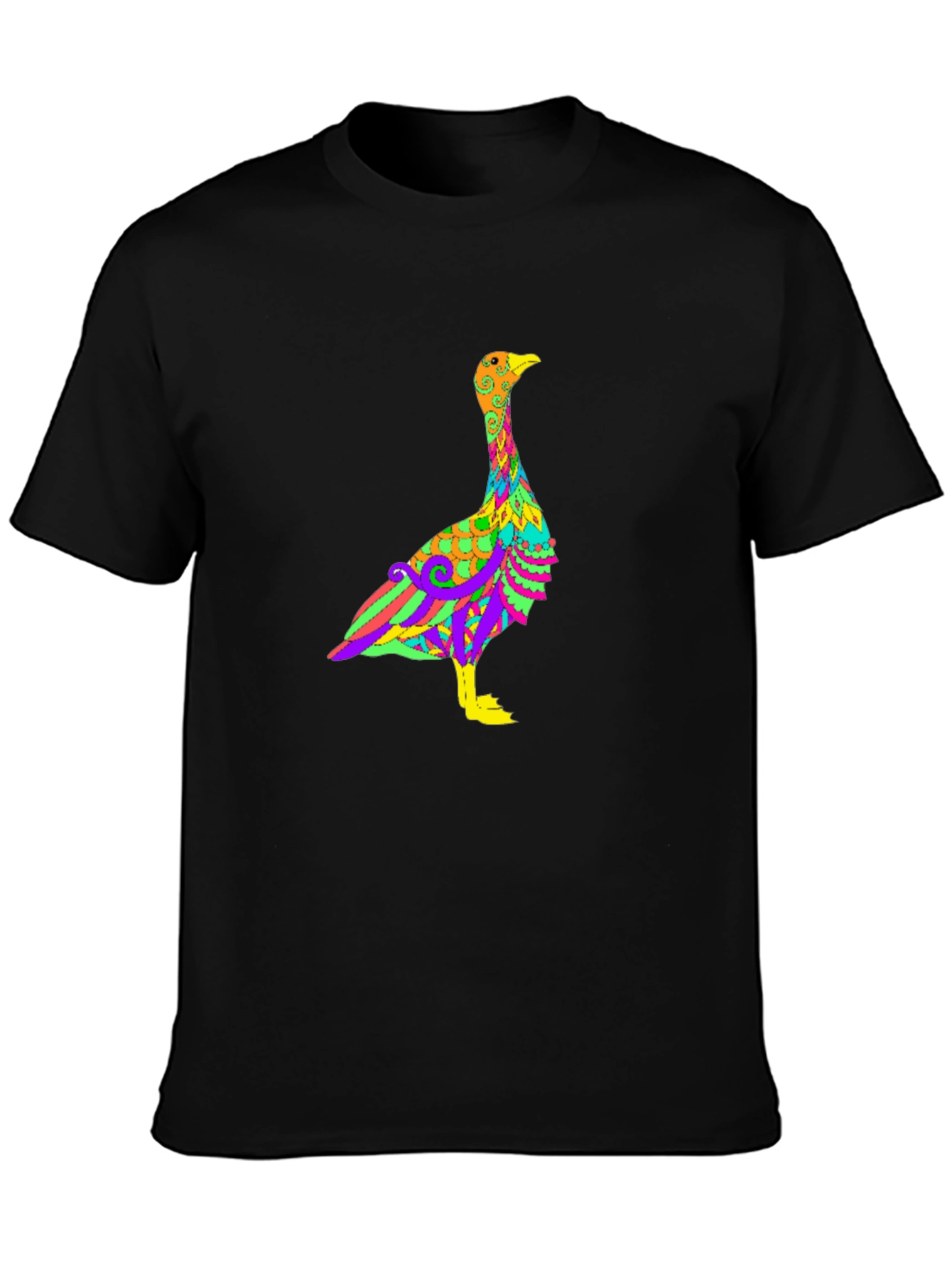 Psychedelic Goose Graphic Tee - Black Cotton Blend