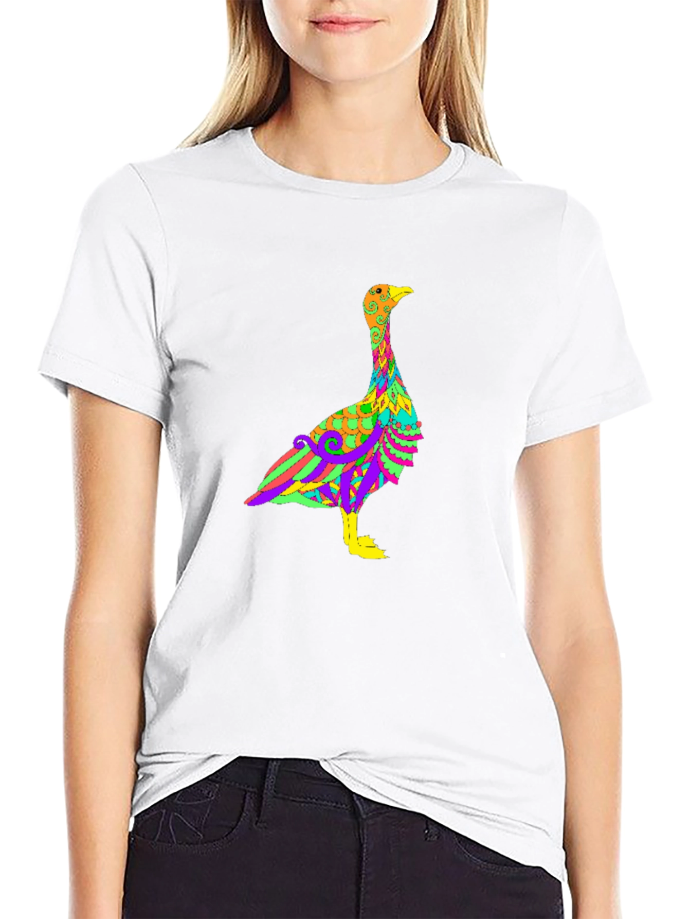 Psychedelic Goose Graphic Tee - Black Cotton Blend
