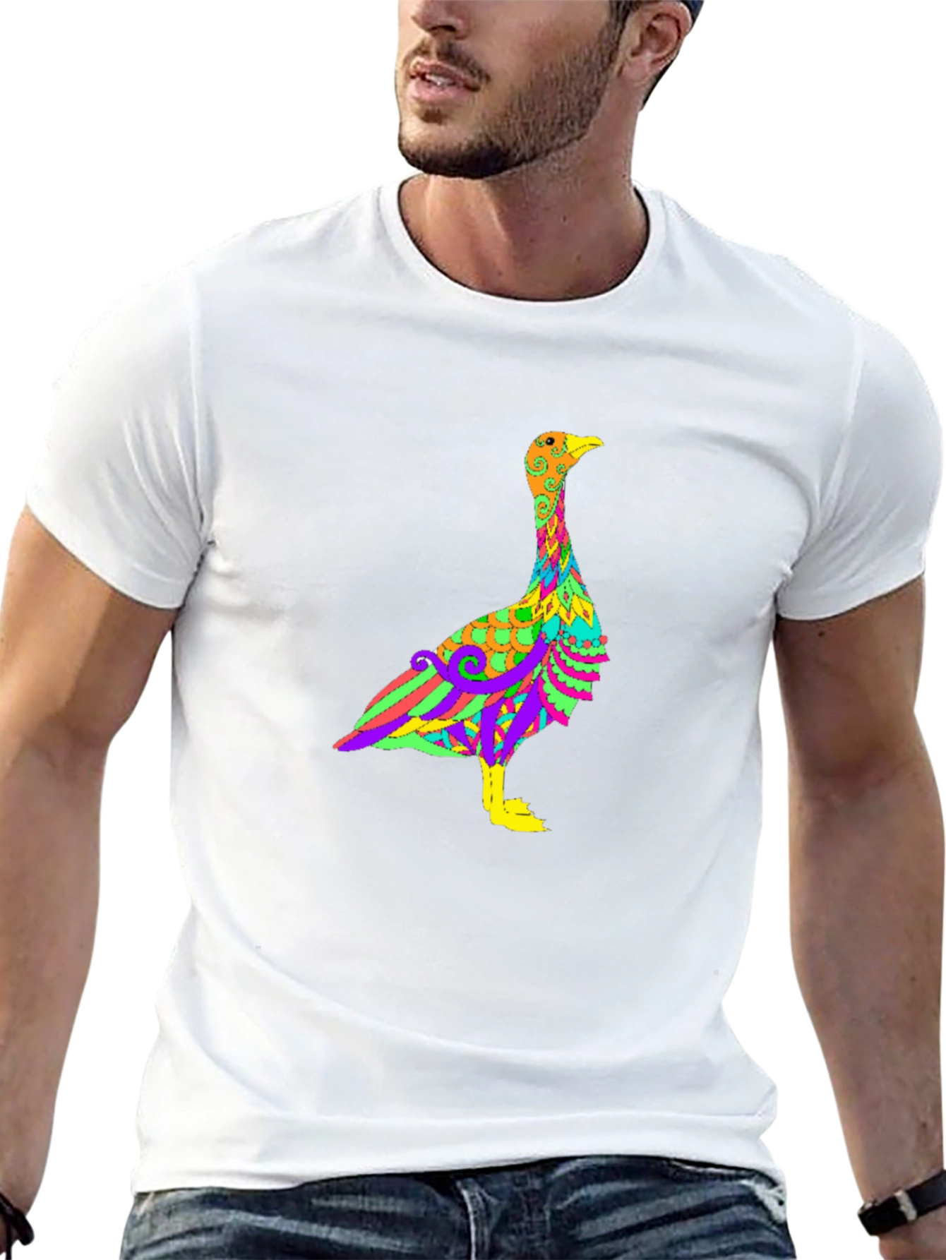 Psychedelic Goose Graphic Tee - Black Cotton Blend