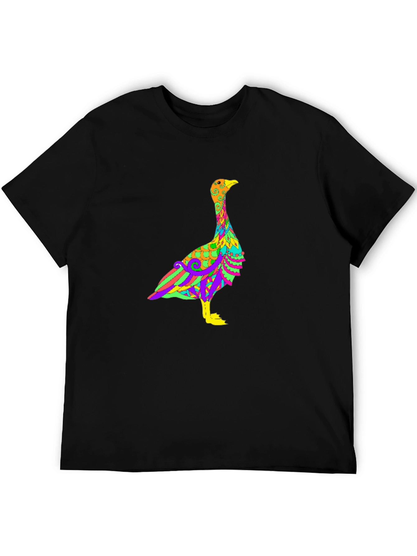 Psychedelic Goose Graphic Tee - Black Cotton Blend