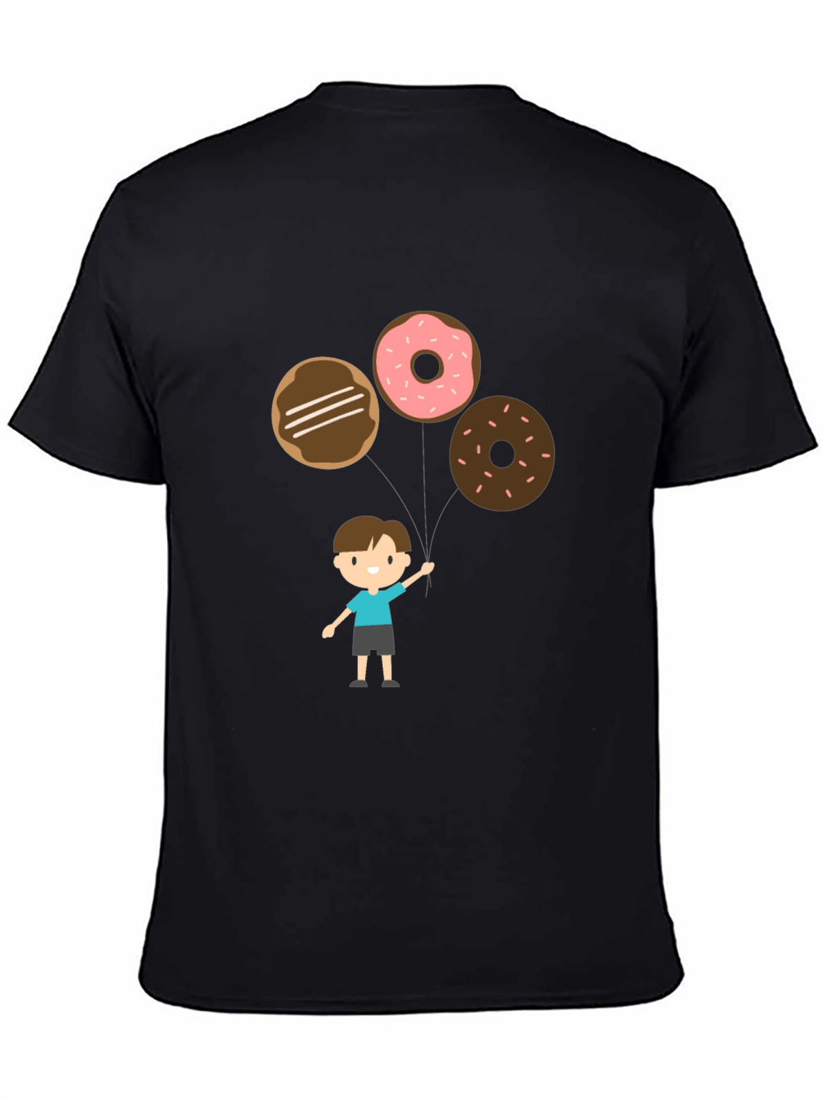 Cartoon Donut Balloon Graphic Tee - Black