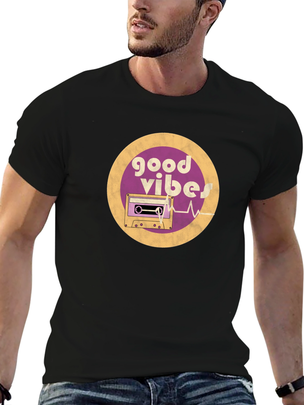 Good Vibes Cassette Tape Graphic Tee - Retro Style
